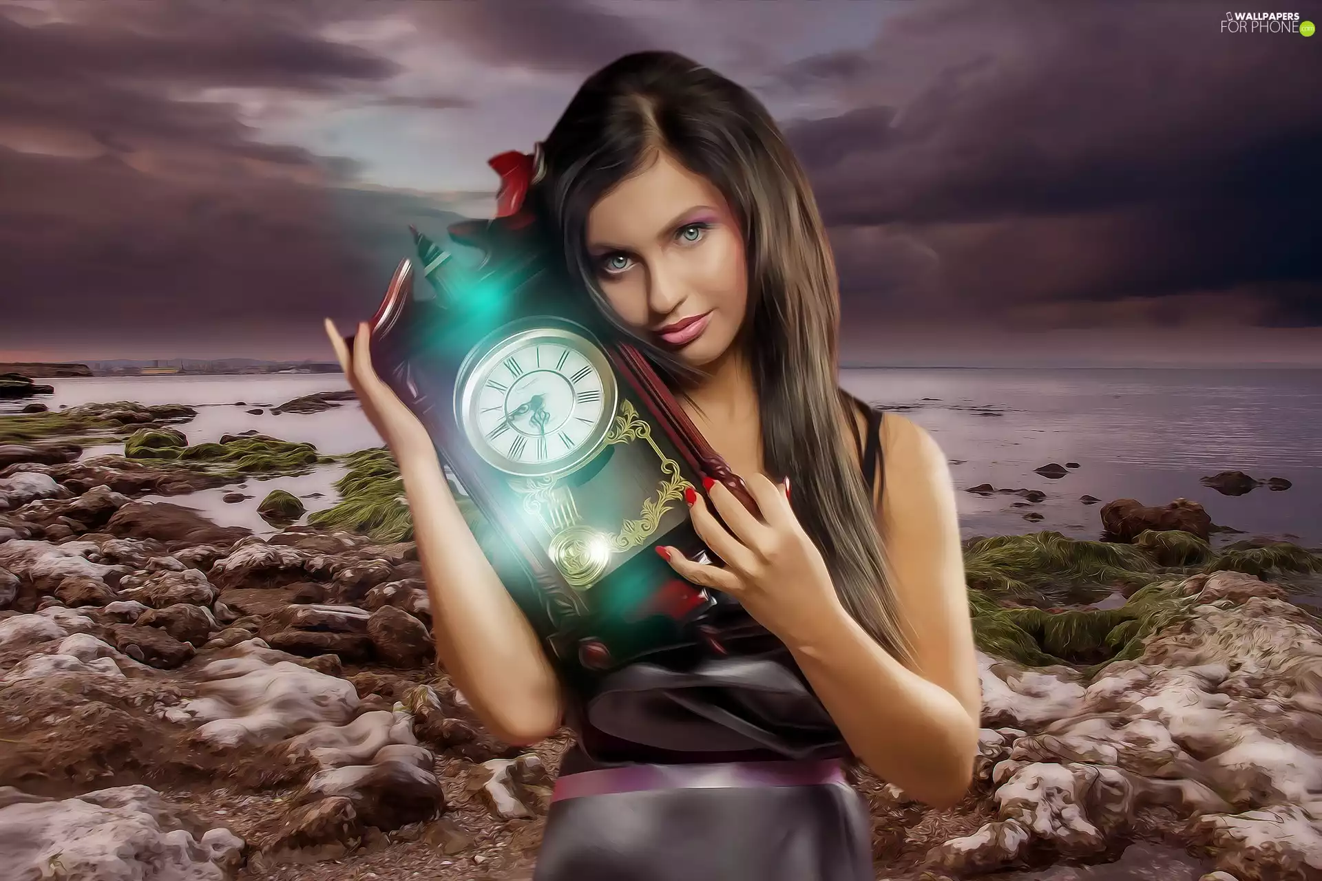 Fractalius, girl, Clock