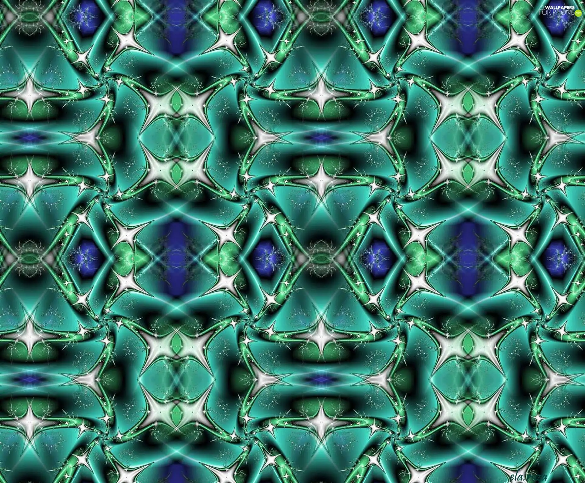 green, patterns, fractals, Blue