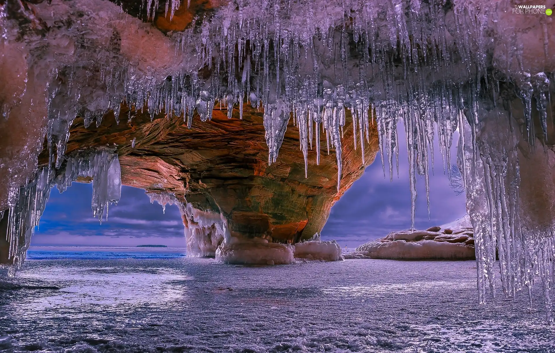 frozen, lake, Rocks, Icecream, winter