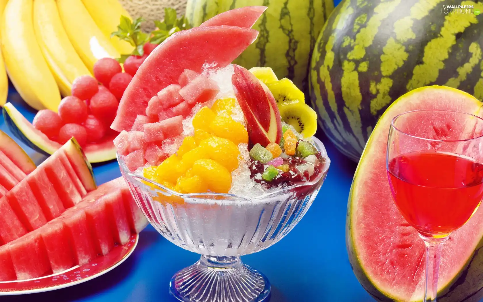 watermelon, salad, fruit, Coloured
