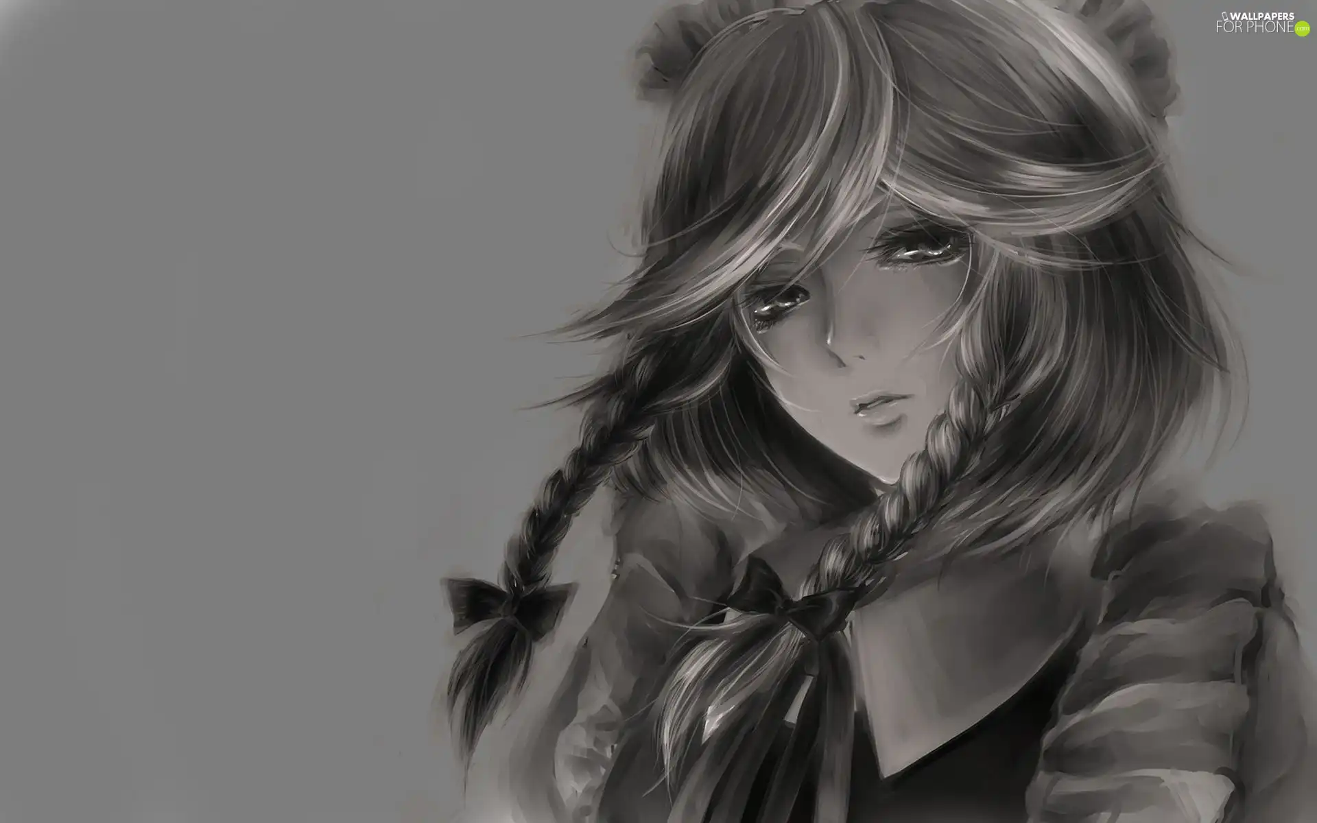 full, tears, pigtail, Eyes, girl