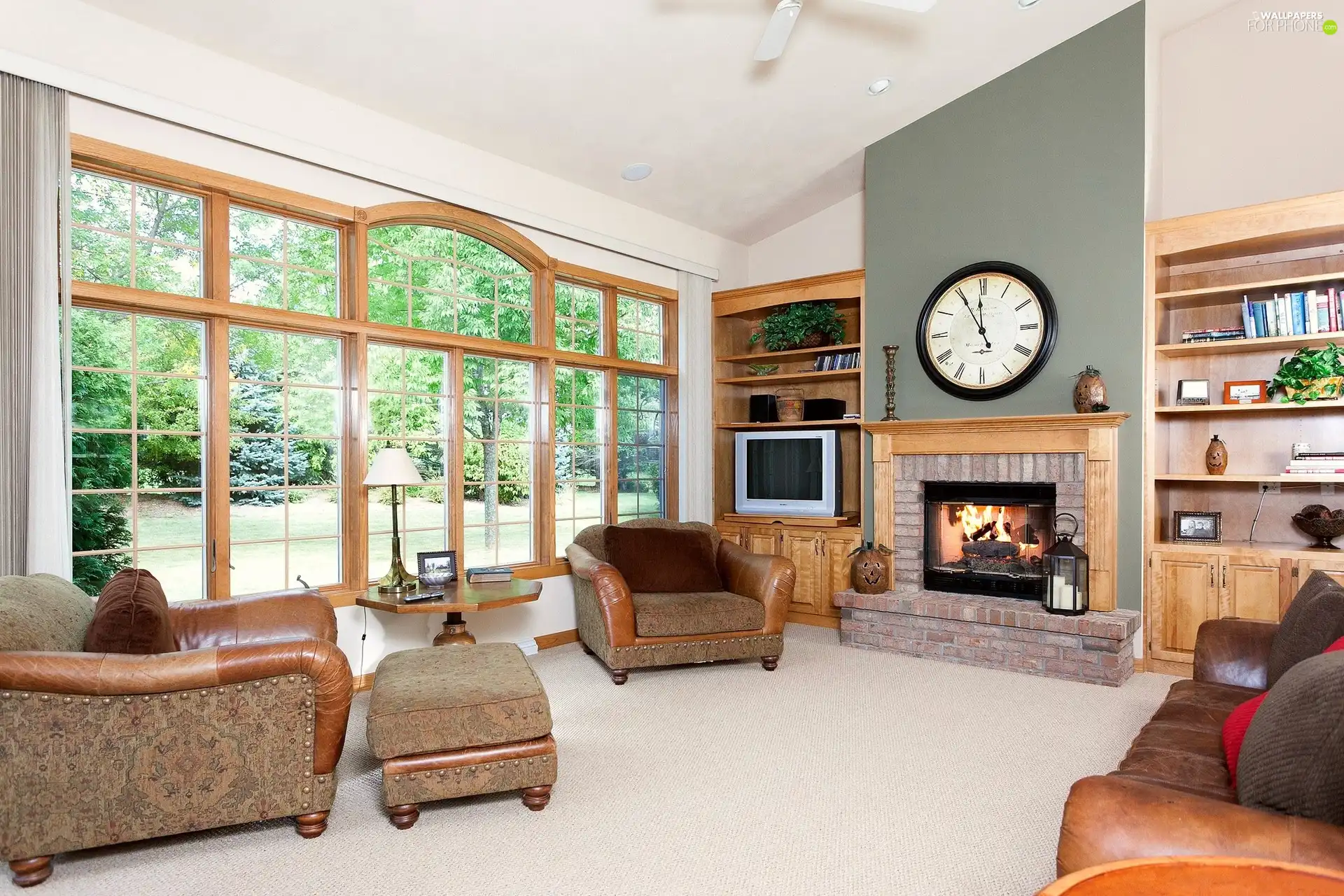 Garden, saloon, Clock, seats, burner chimney, Window