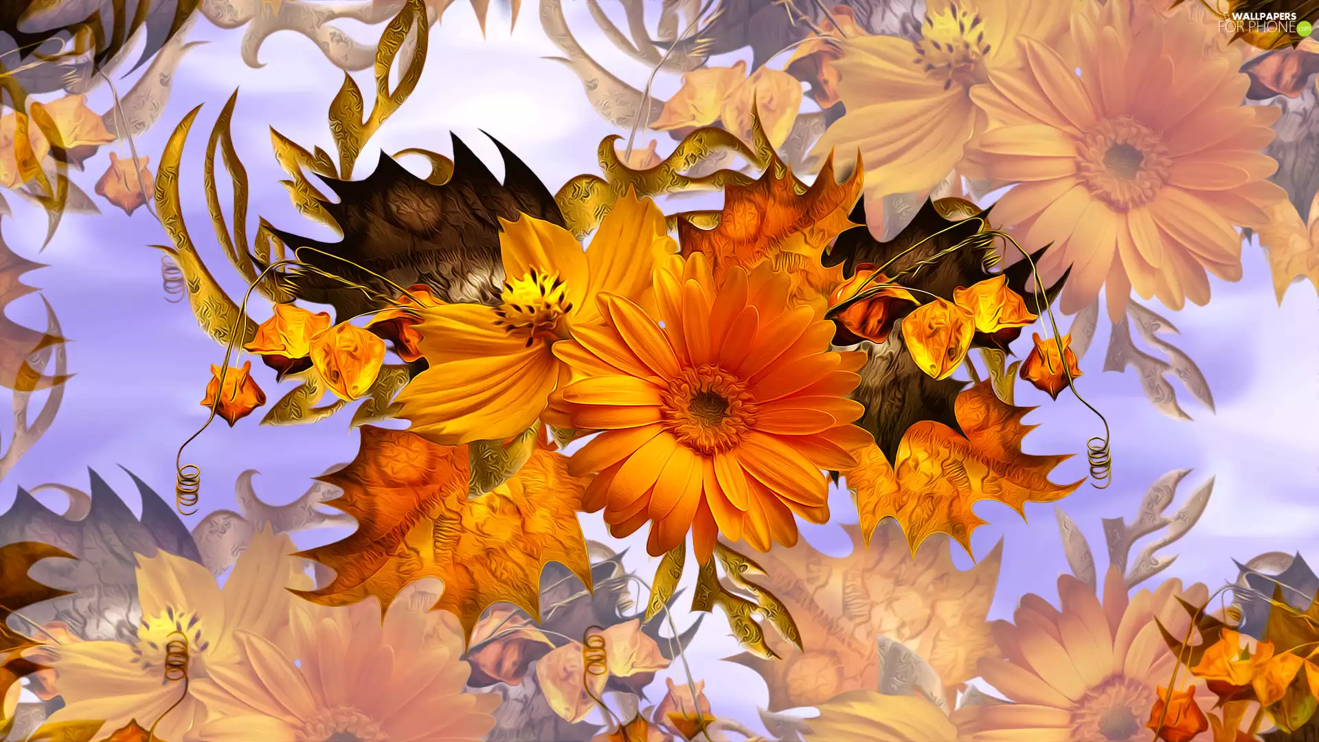 Flowers, Leaf, graphics, Gerbera