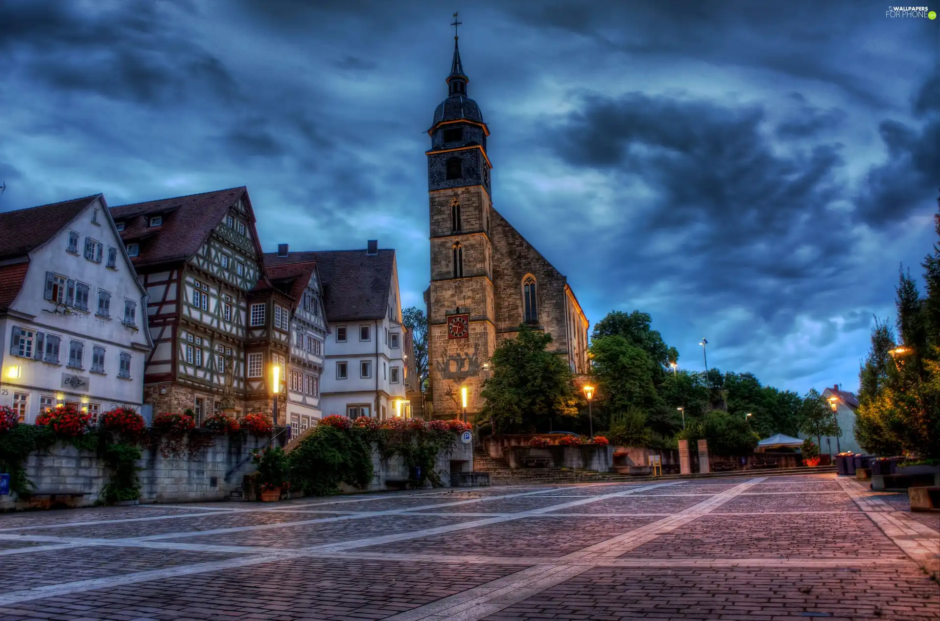 Church, Street, Germany, Houses