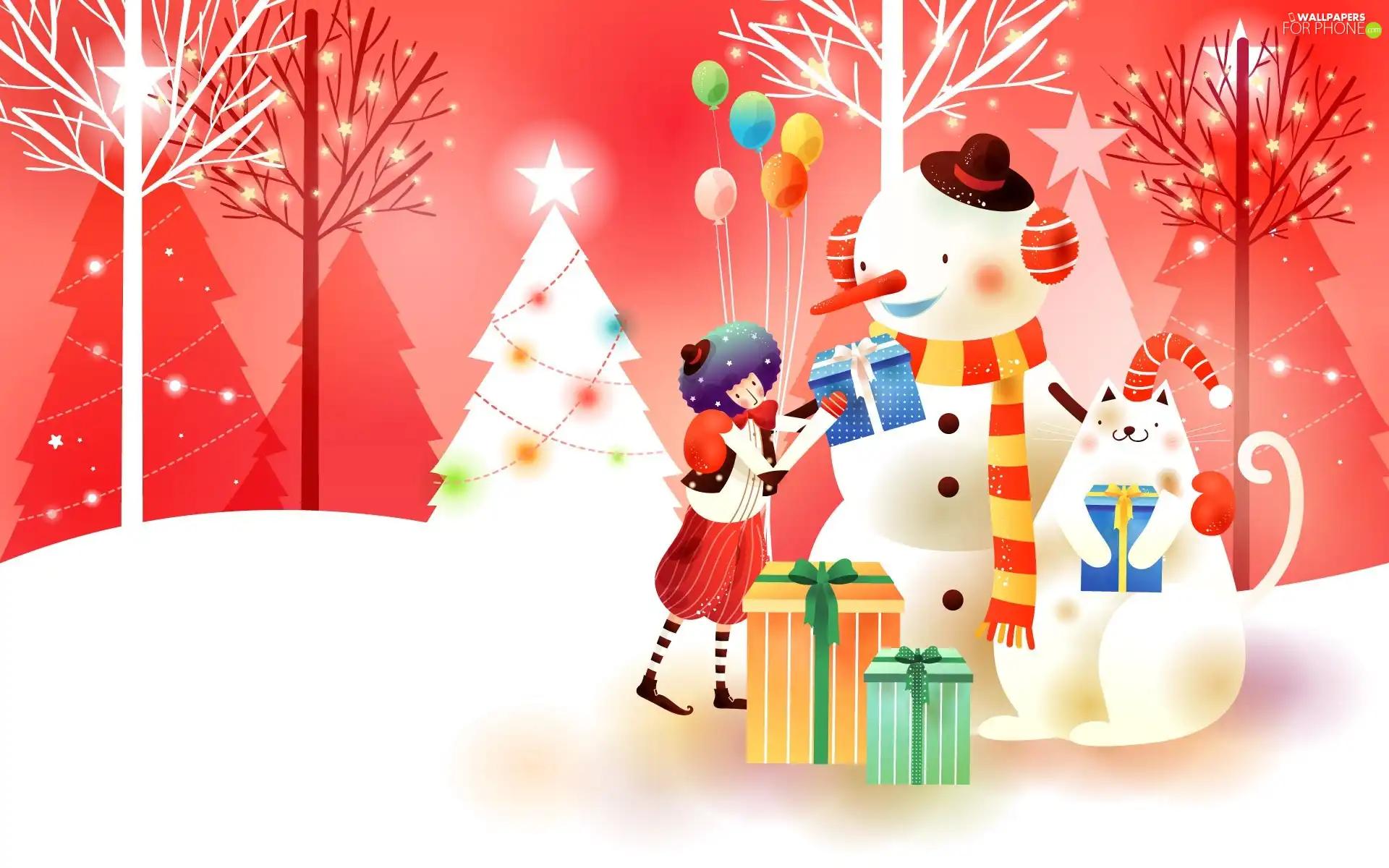 Puppet, cat, gifts, Snowman