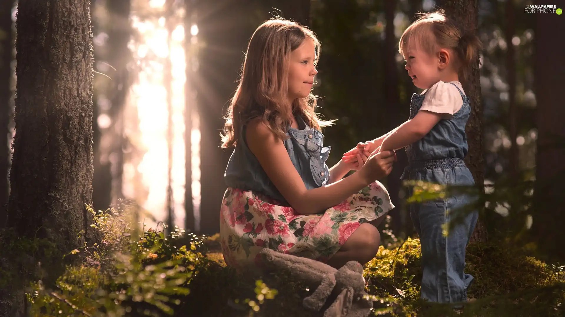 Sisters, Kids, Crying, girl, forest, girls