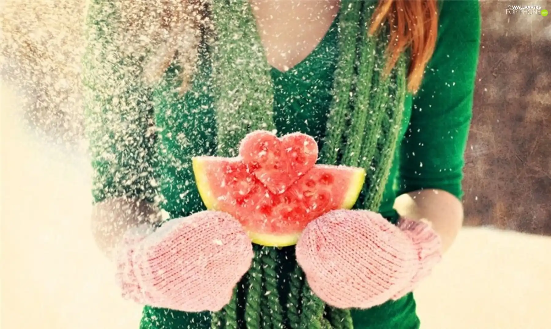 watermelon, winter, girl, Heart