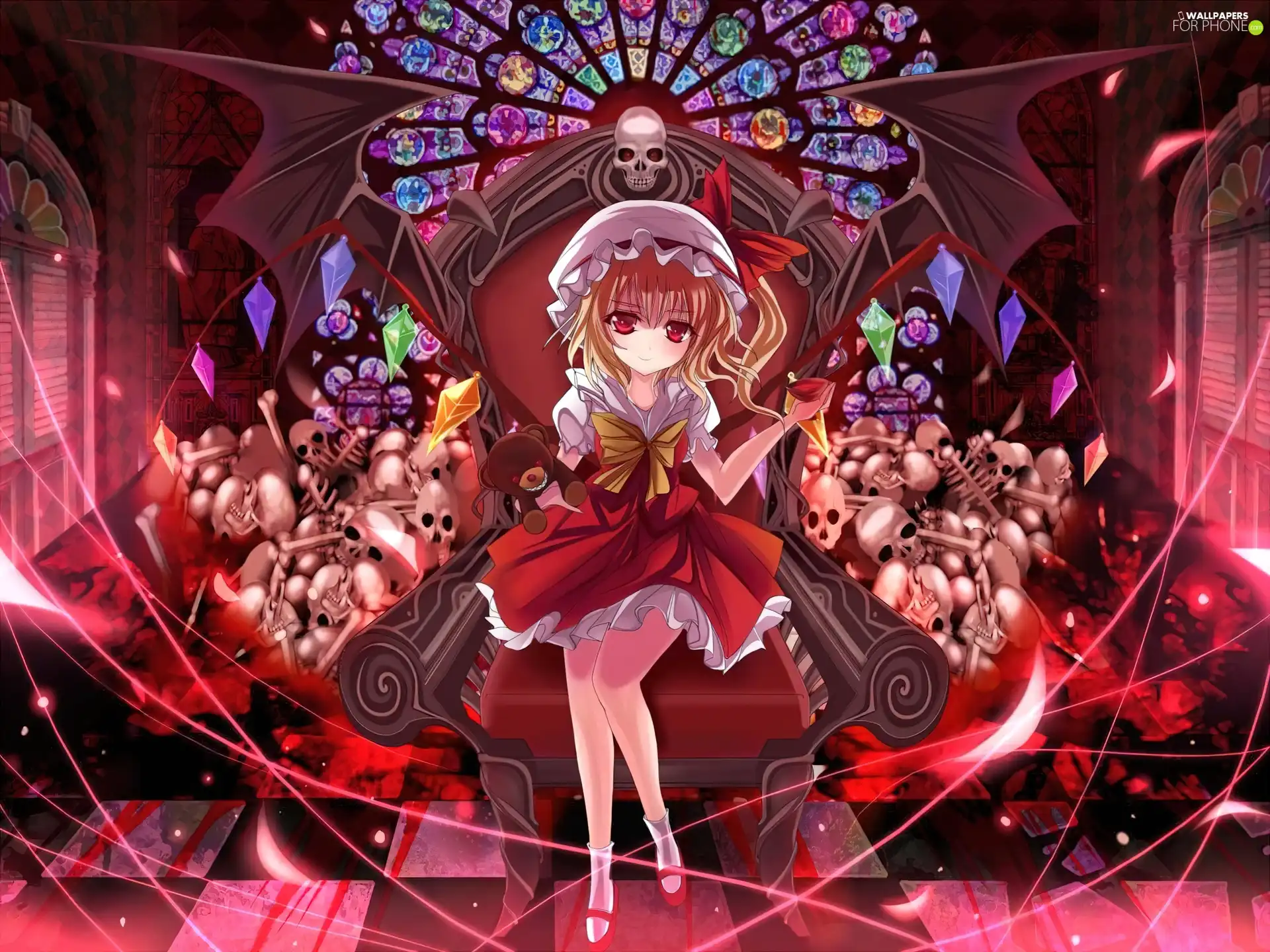 girl, the skull, stained glass, the throne