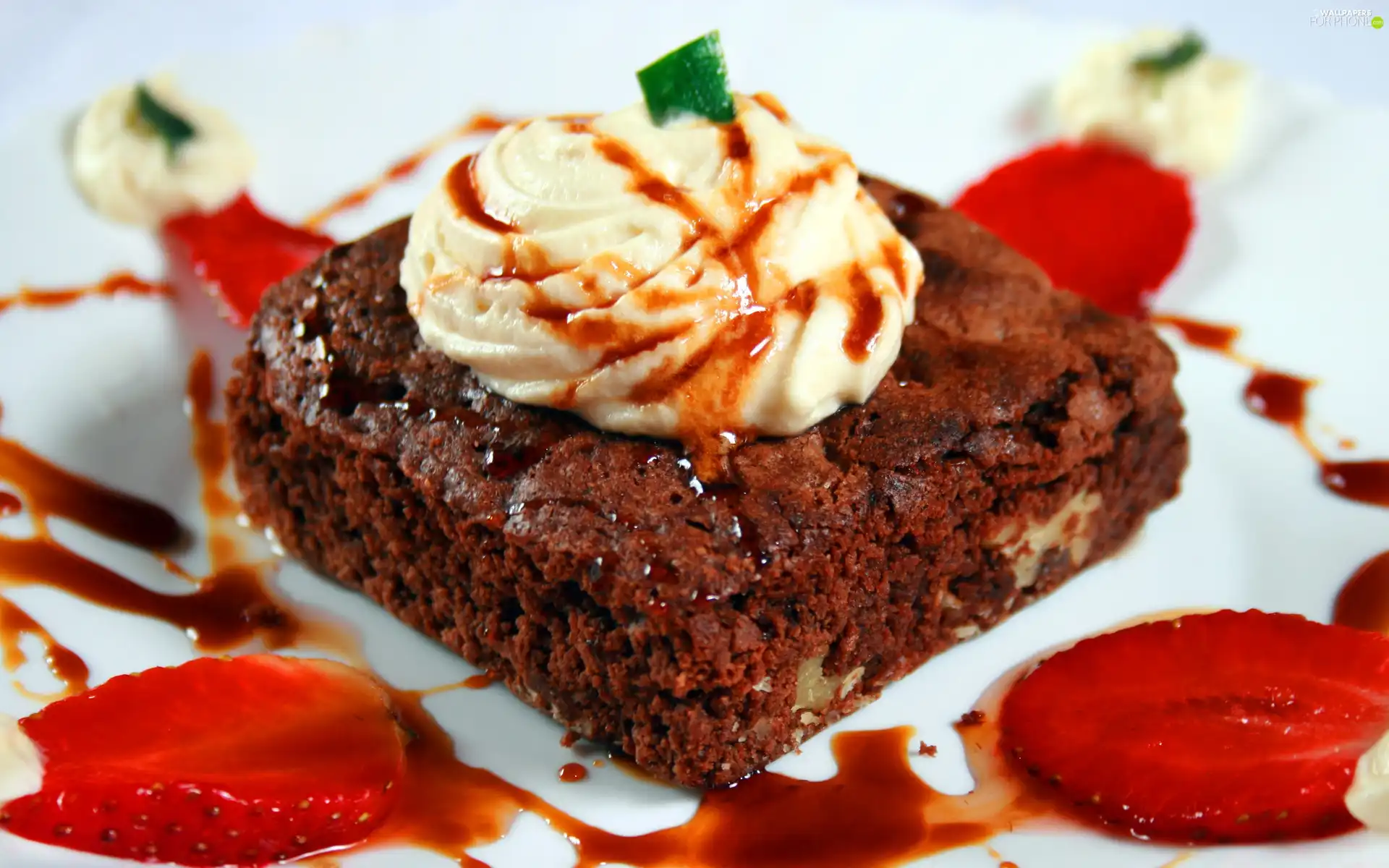 glaze, strawberries, chocolate, cream, cake