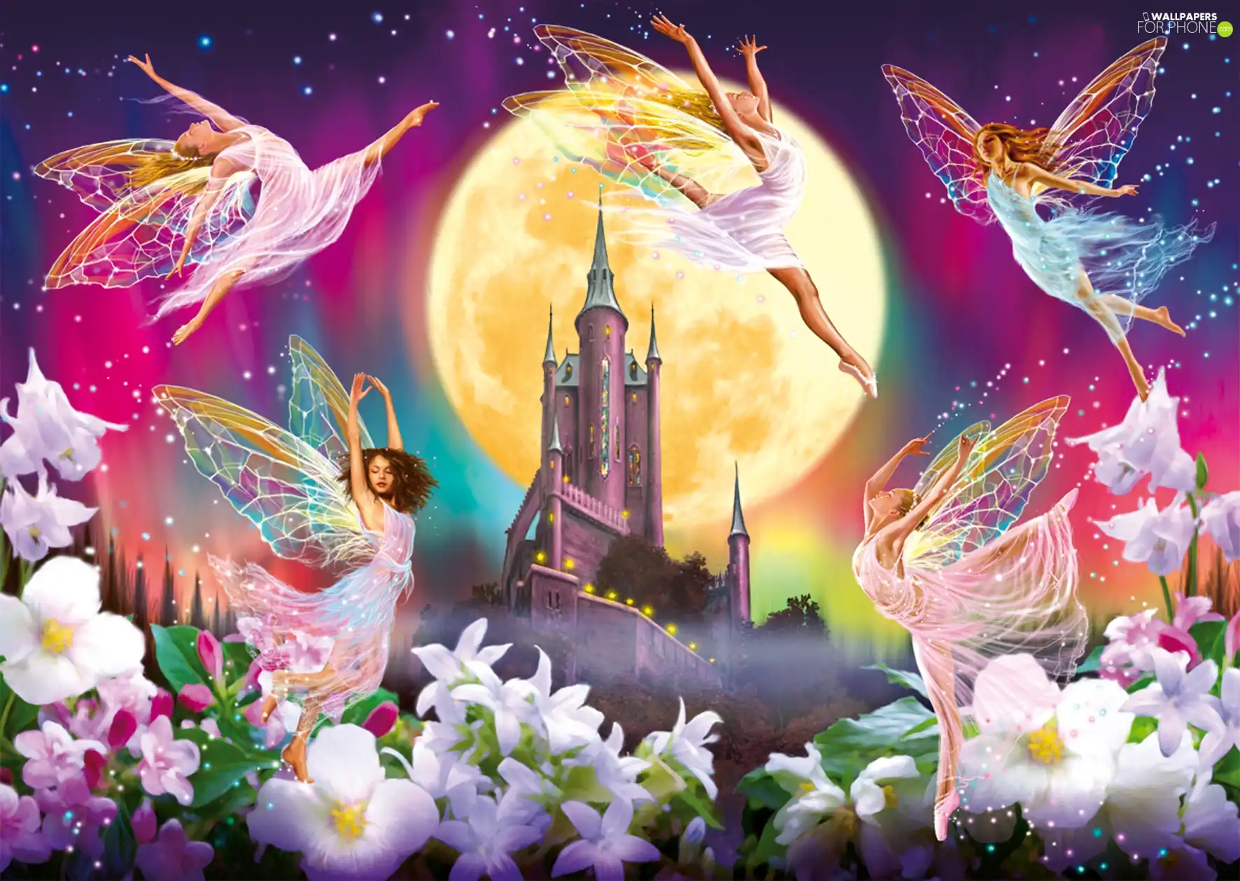 Castle, Girls, good, fairies, Keiaty, butterflies