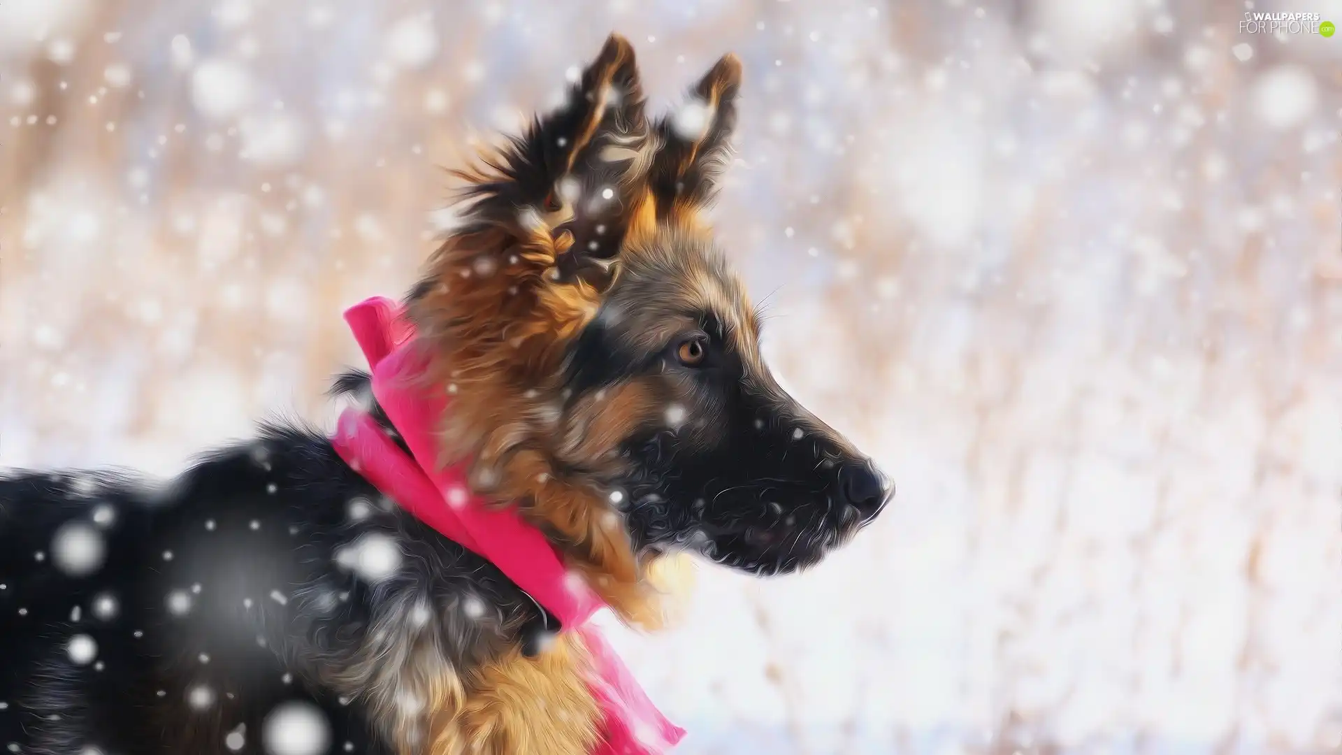 Puppy, snow, graphics, German Shepherd