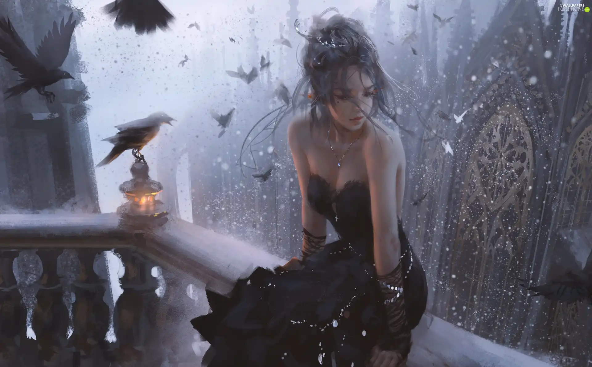 black, Princess, railing, graphics, dress, girl
