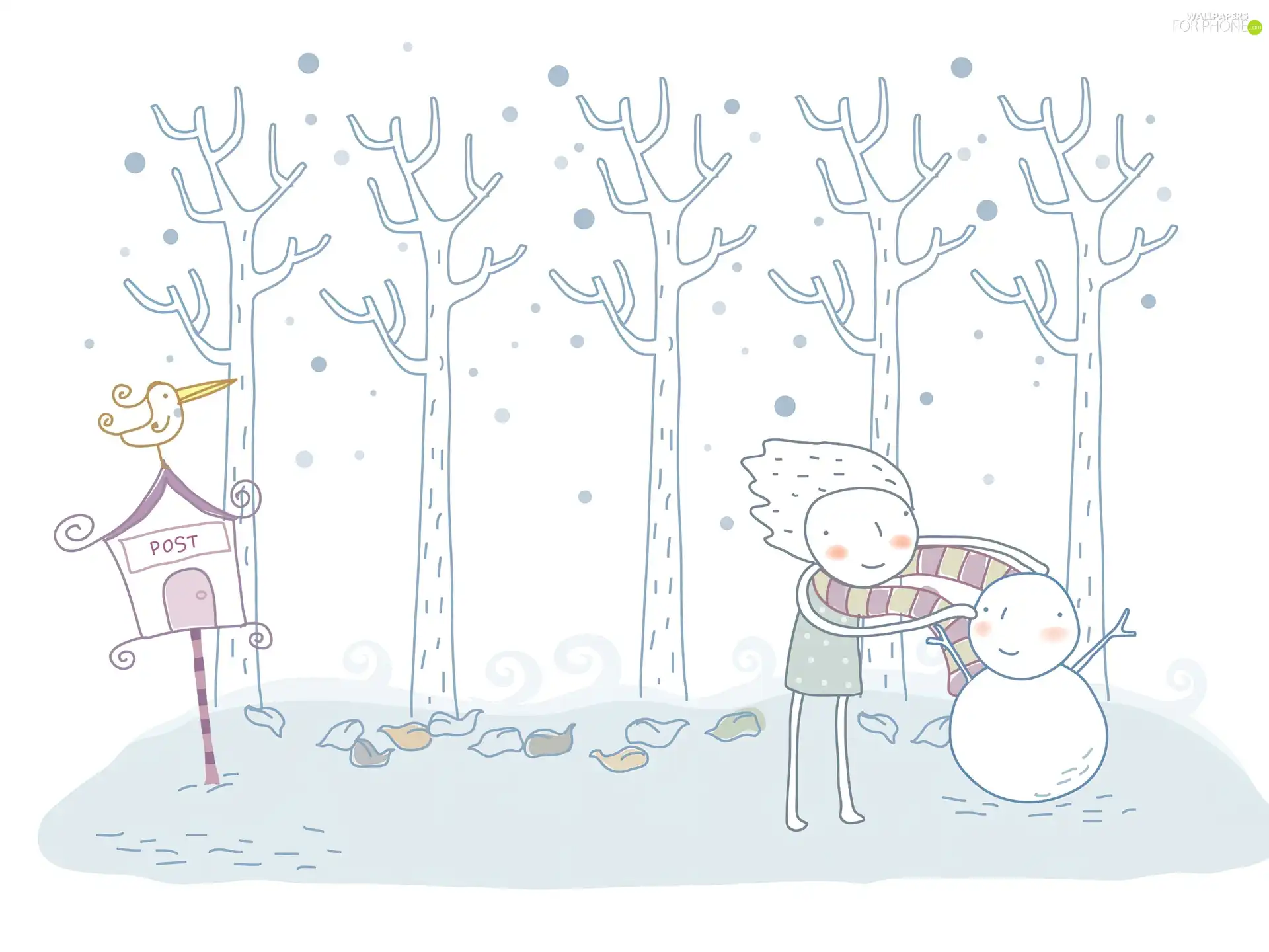 Kid, Snowman, graphics, winter