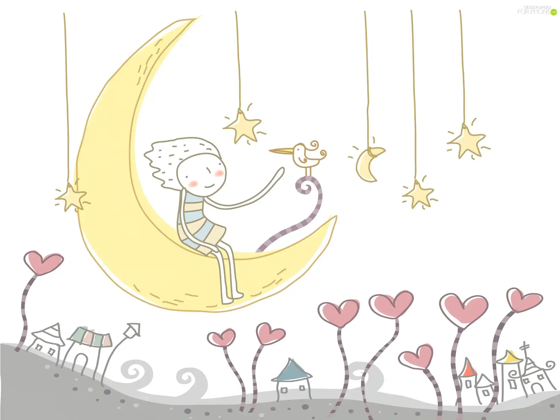Kid, Stars, graphics, moon