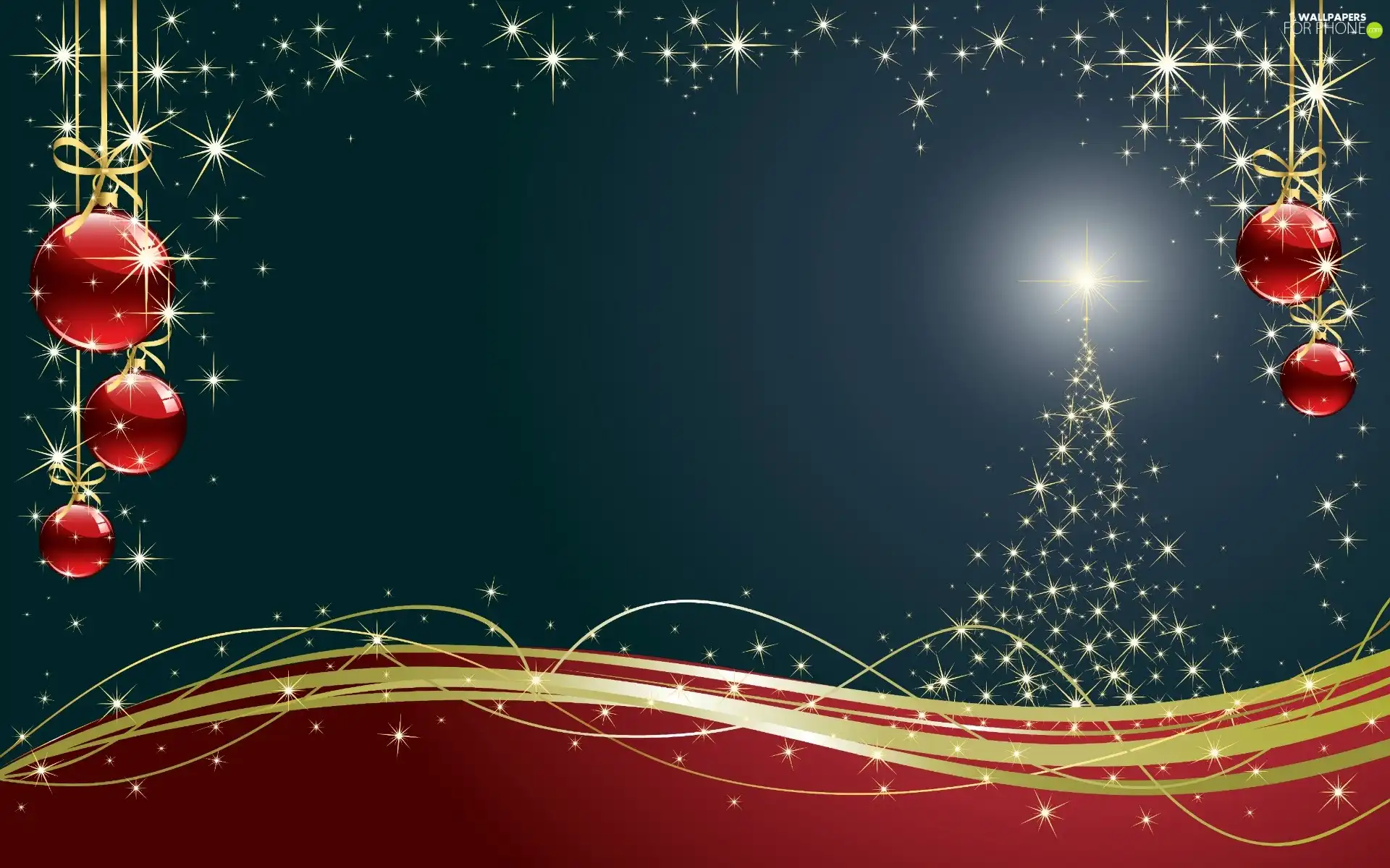 graphics, composition, Stars, christmas tree, baubles, Christmas