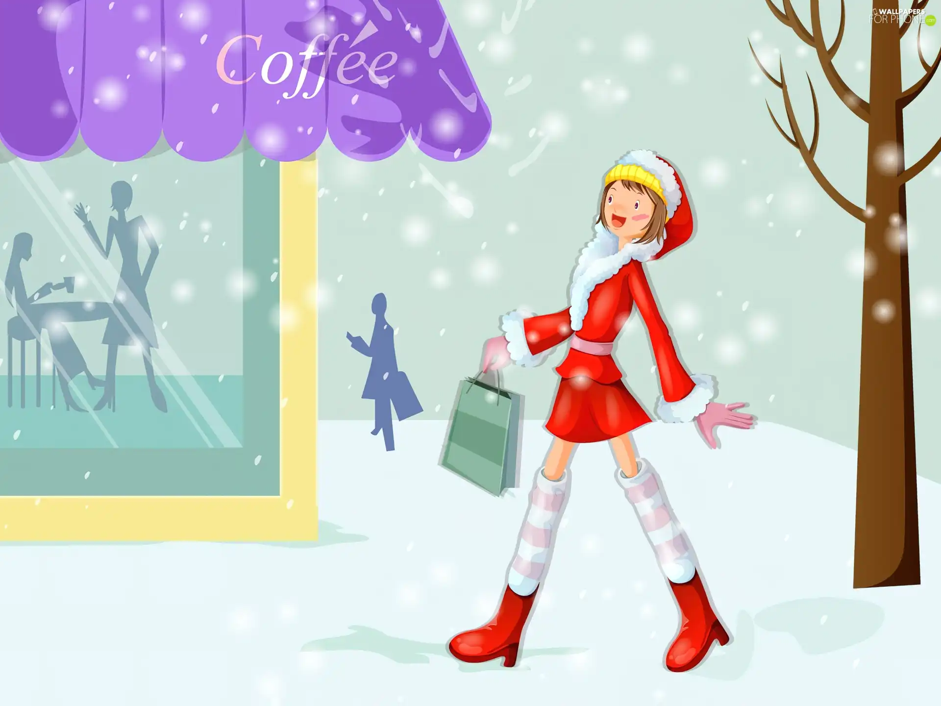 winter, shopping, graphics, girl