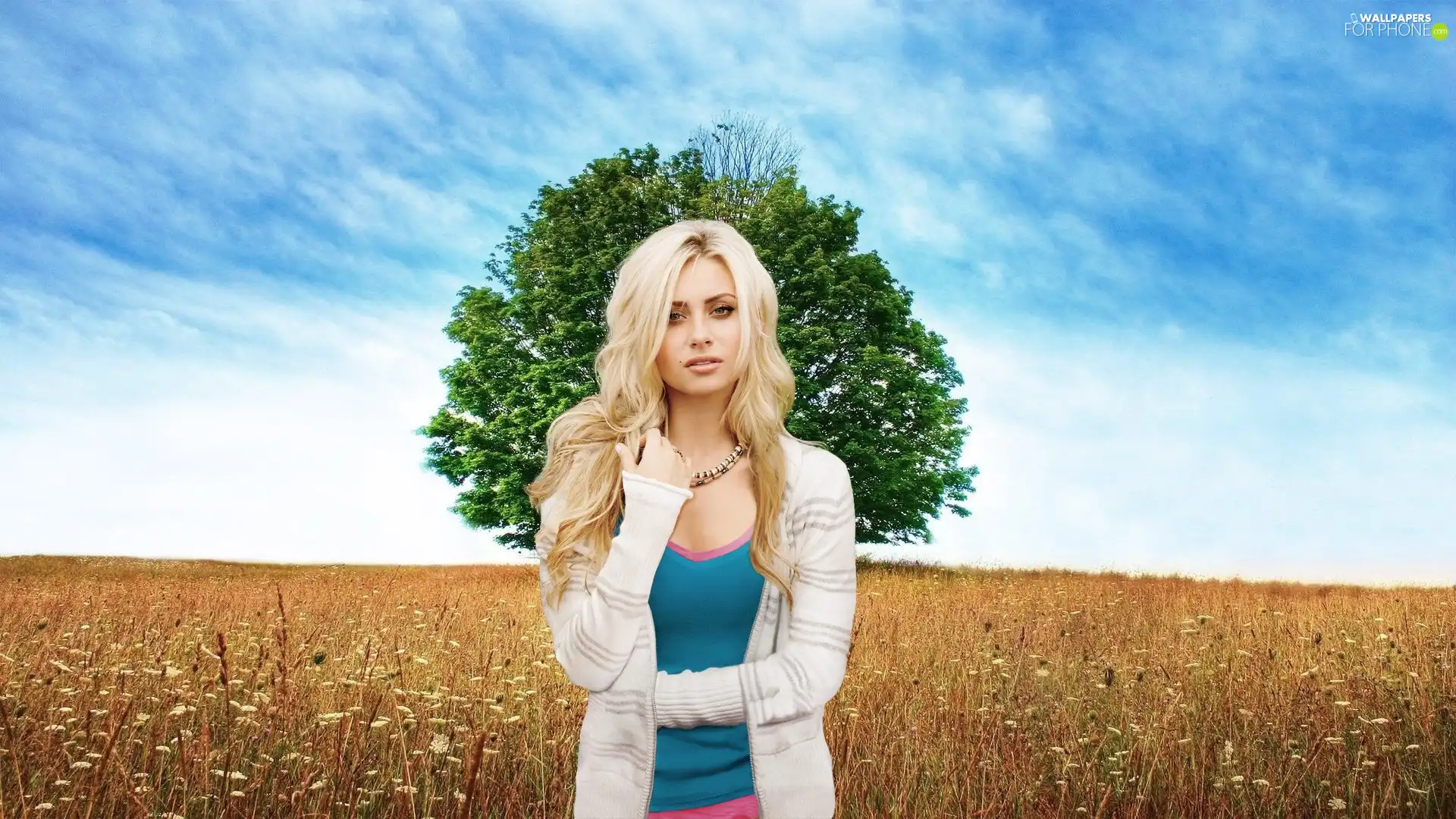 Blonde, Flowers, grass, Meadow