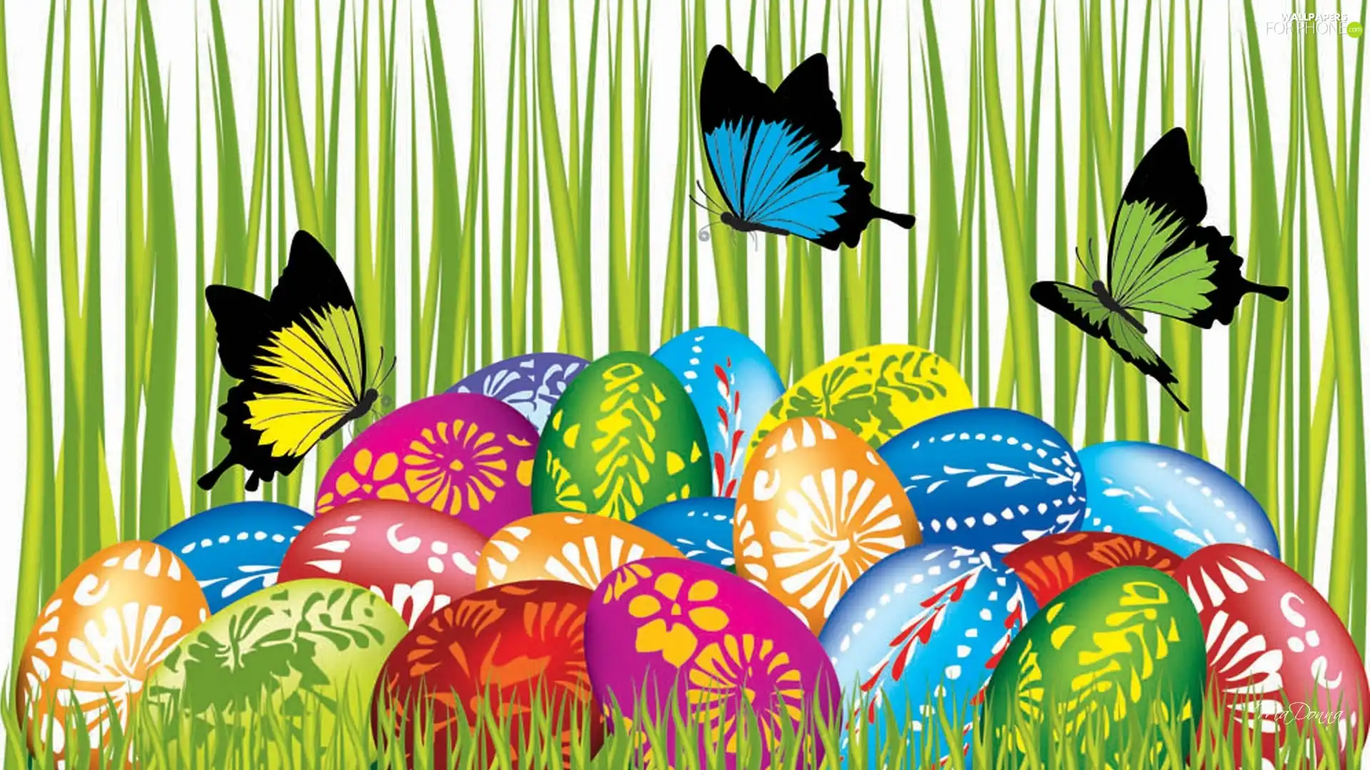 grass, butterfly, color, eggs, Easter