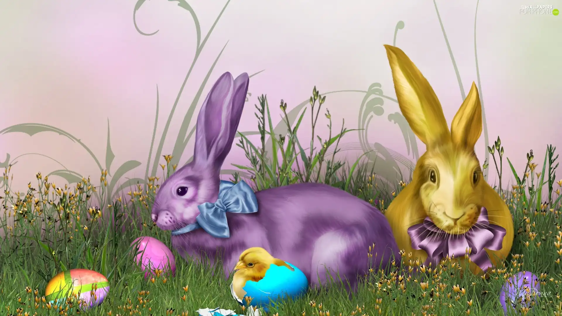 Easter, chicken, grass, eggs