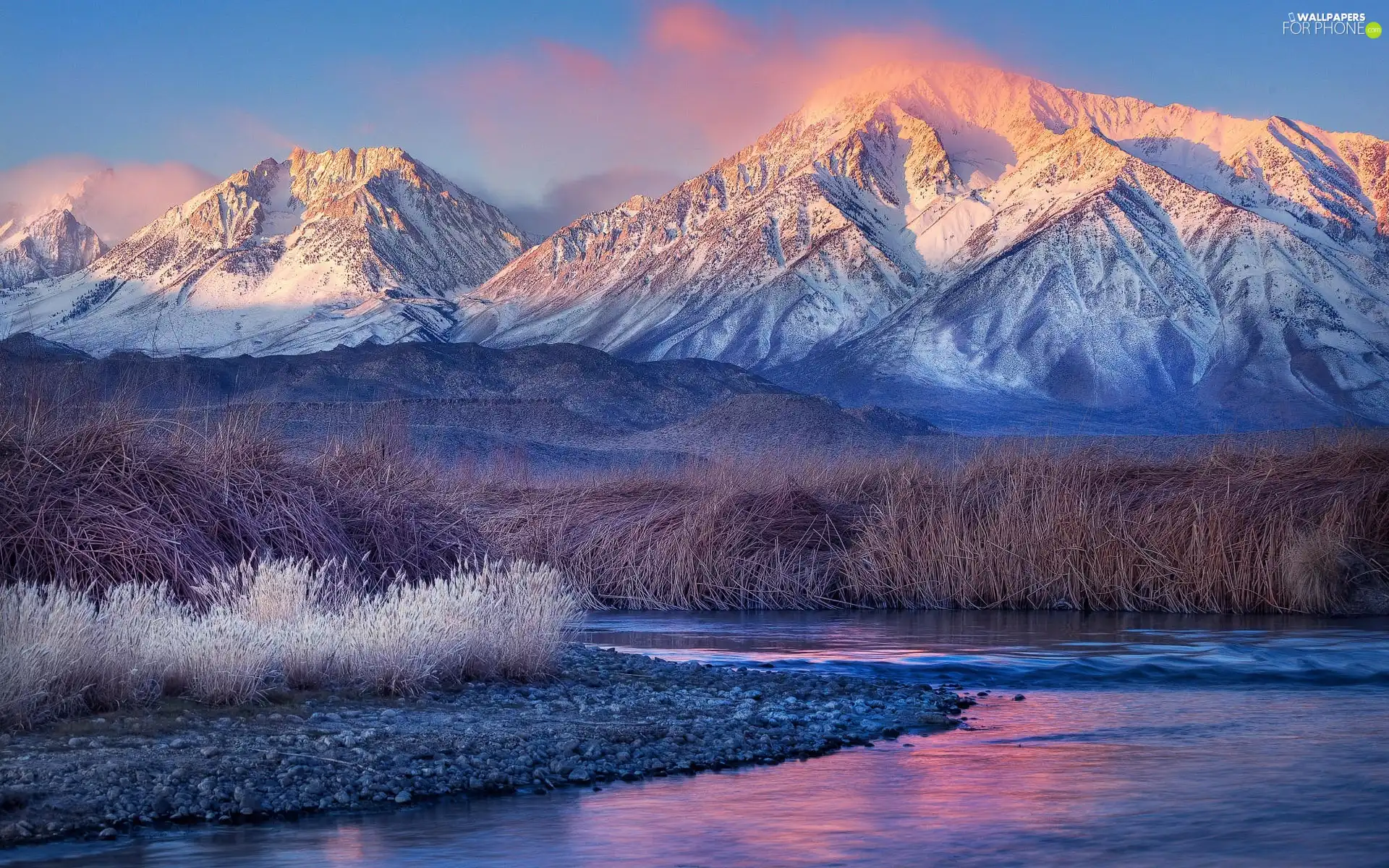 grass, Mountains, lake