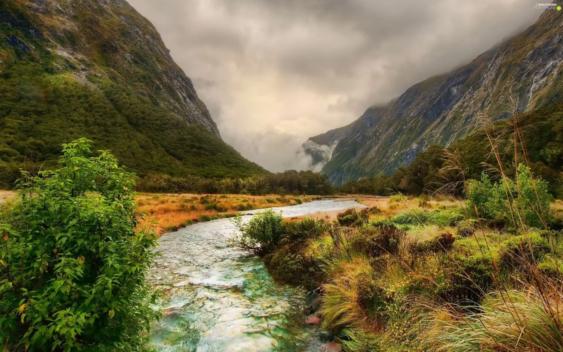 grass, rivers, Mountains