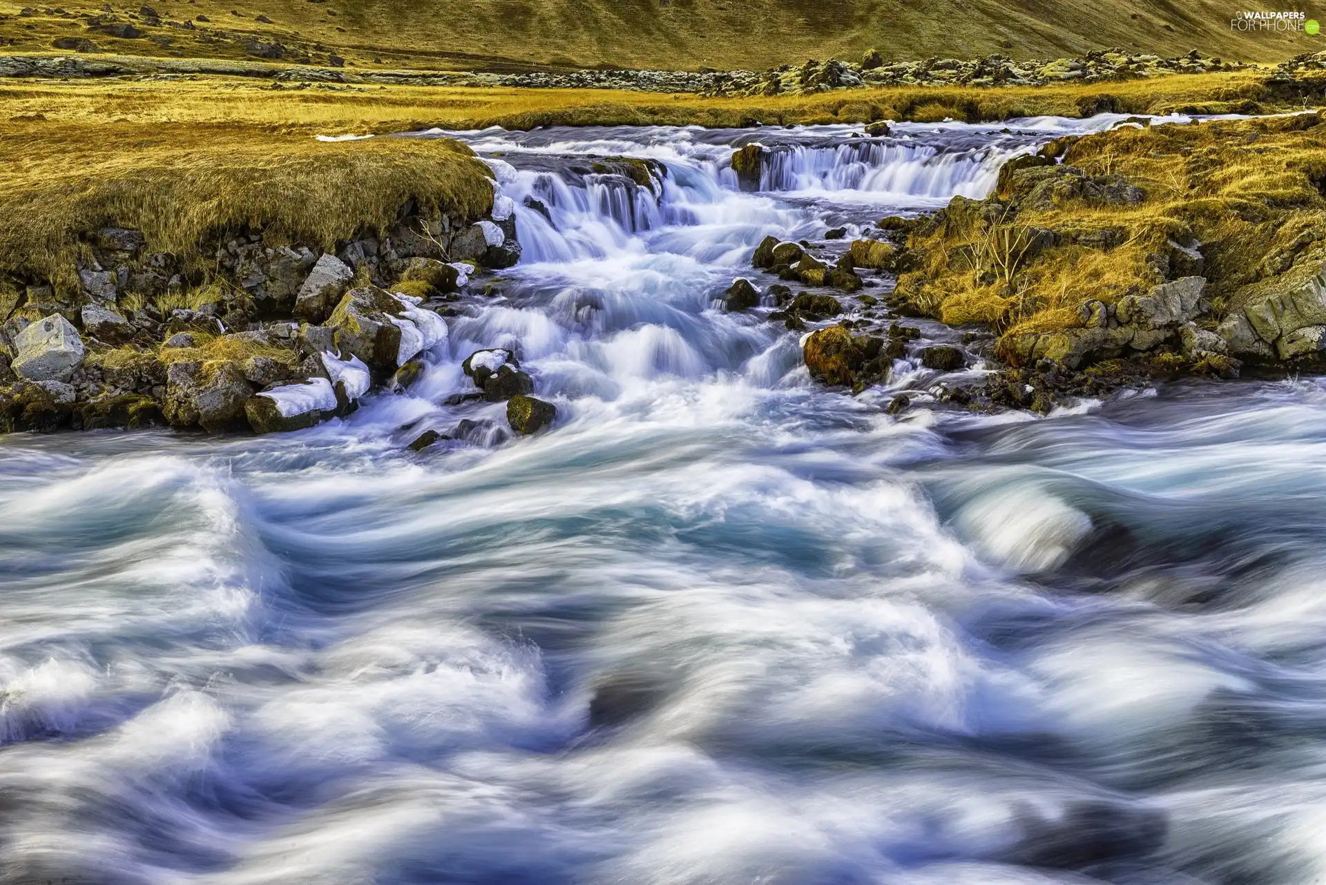 River, water, grass, Cascades