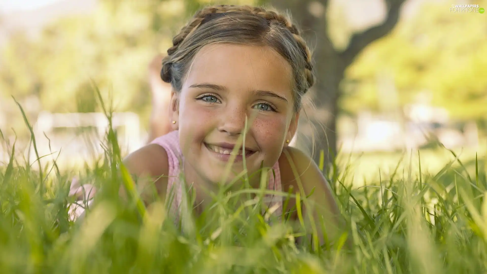 grass, girl, Smile