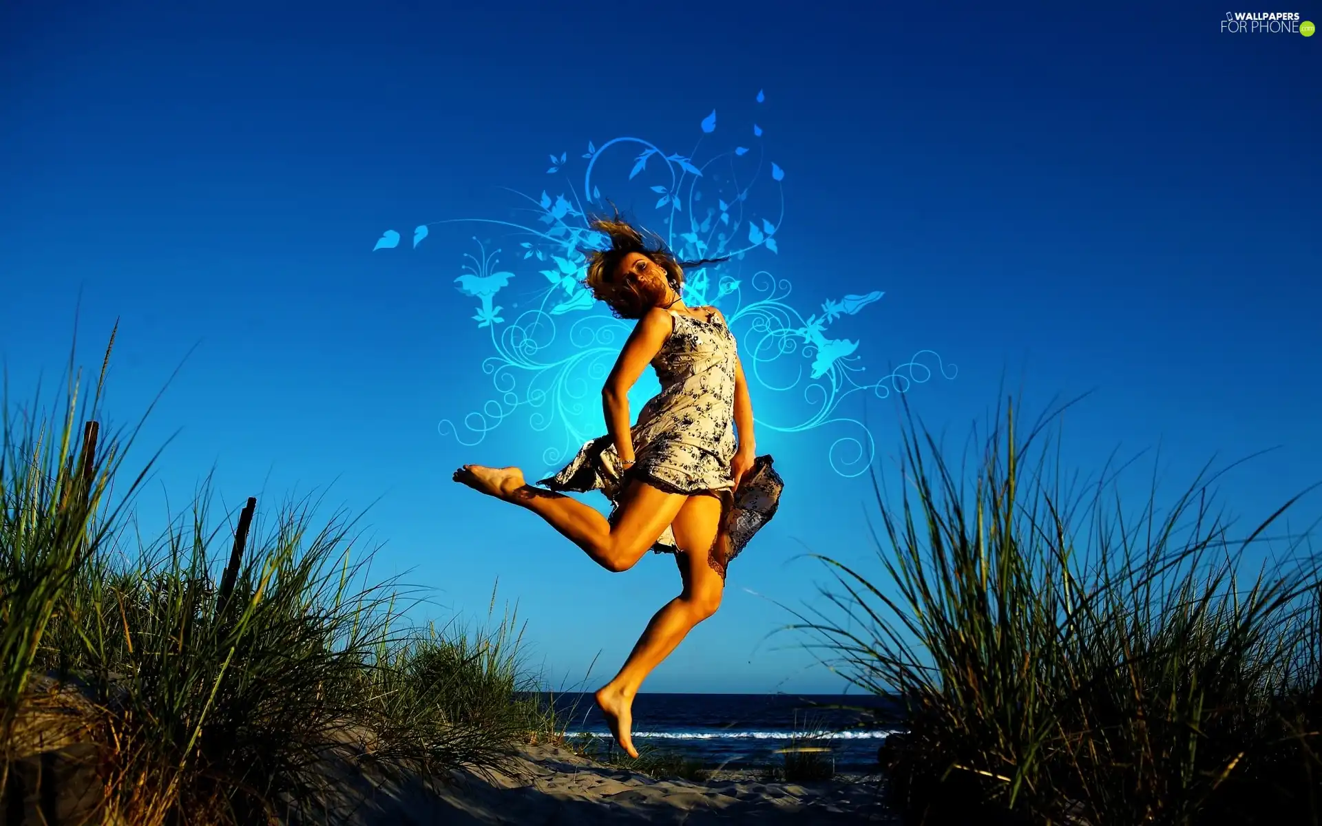 Women, Beaches, grass, dress