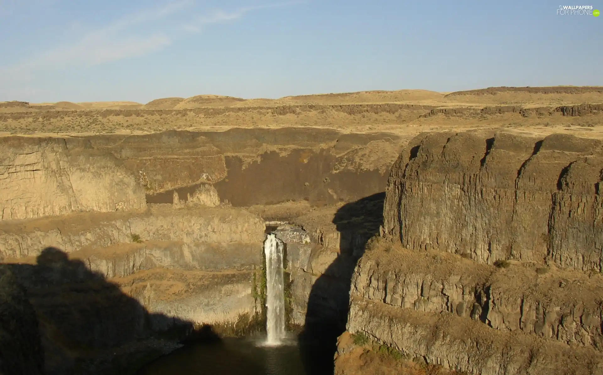 gray, Mountains, waterfall