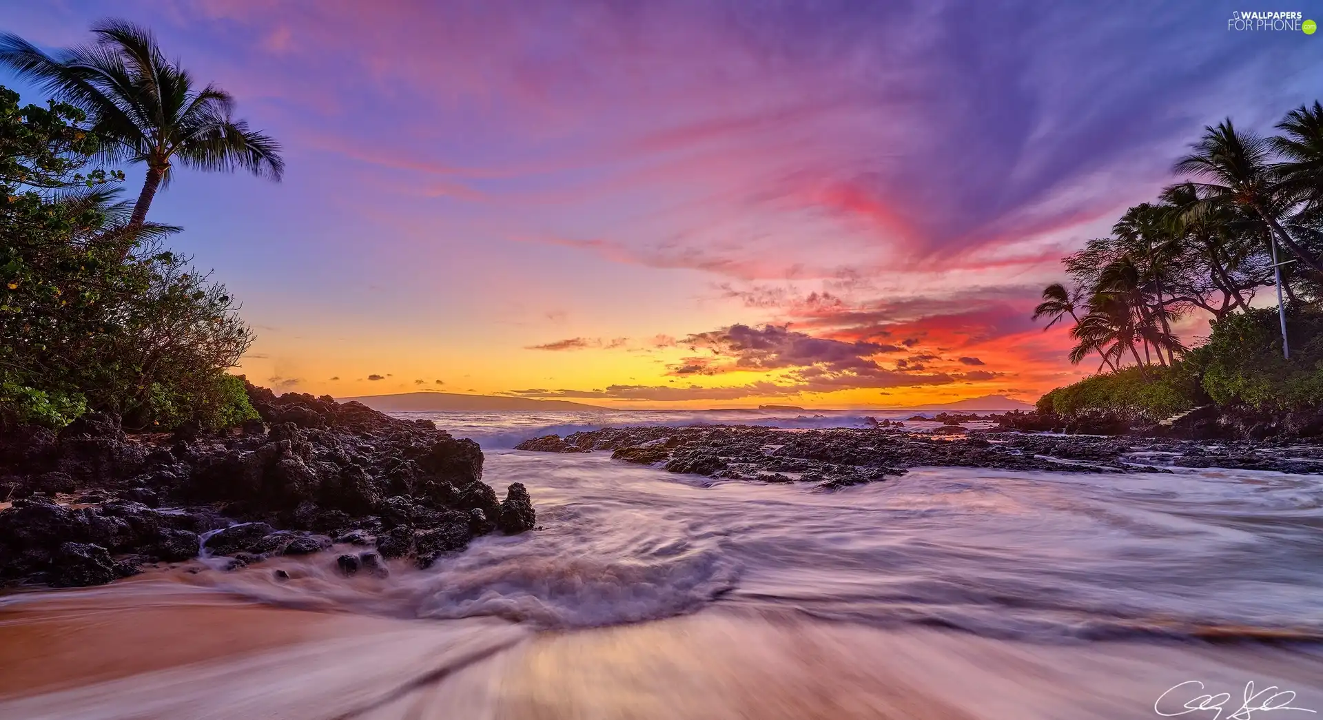 Great Sunsets, Palms, Maui Island, sea, Aloha State Hawaje