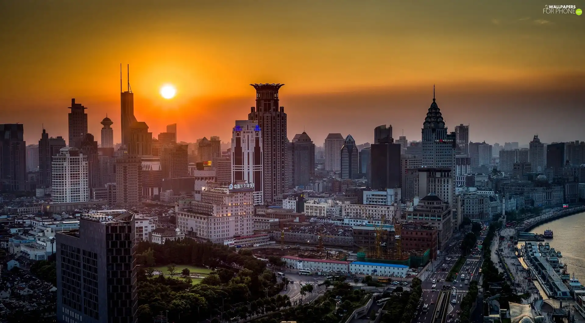 China, Town, Great Sunsets, Szanghaj