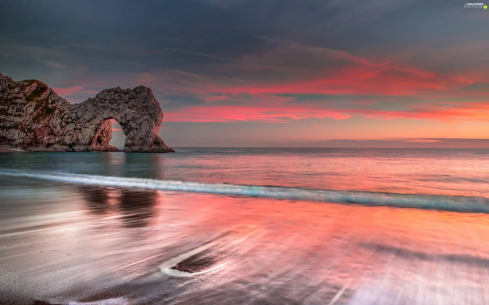 Rocks, sea, Great Sunsets