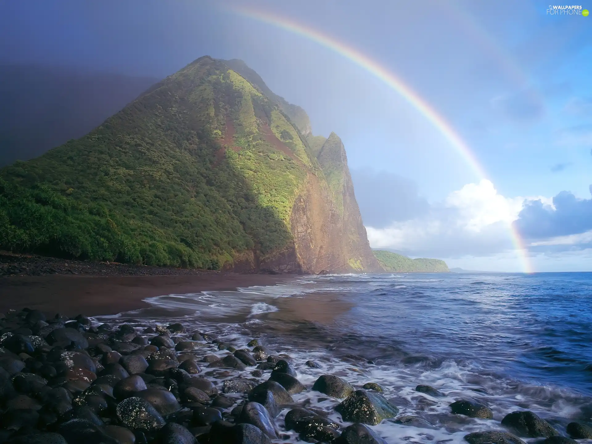 sea, Coast, Great Rainbows, Rocks