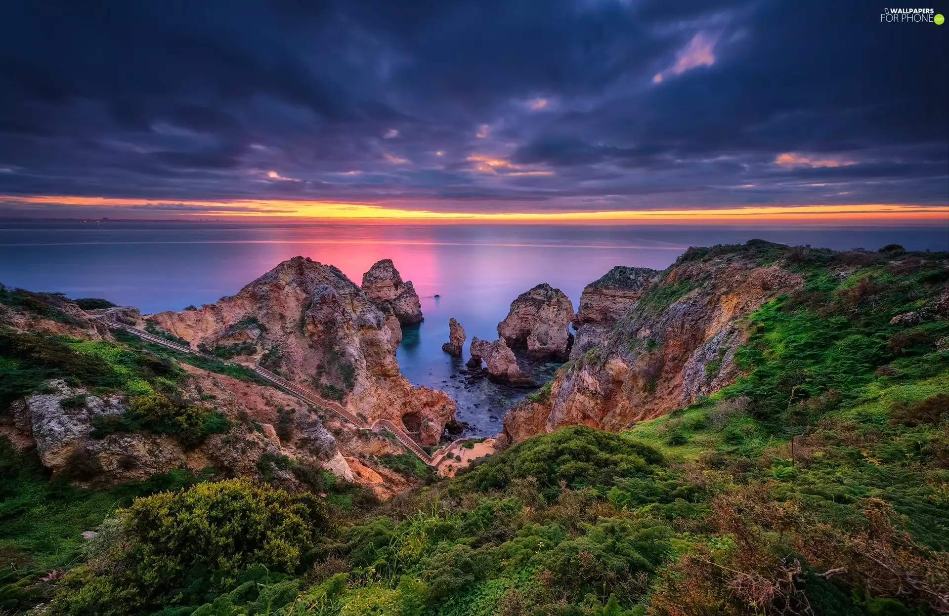 Ponta da Piedade Headland, Portugal, rocks, Great Sunsets, sea, Algarve Region