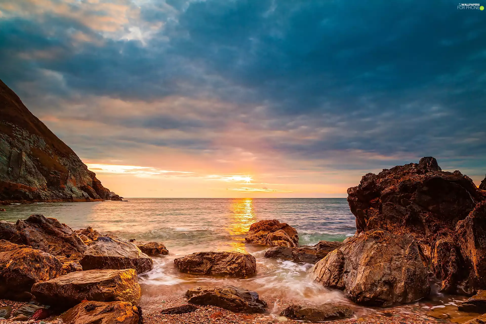 Coast, Great Sunsets, rocks, sea