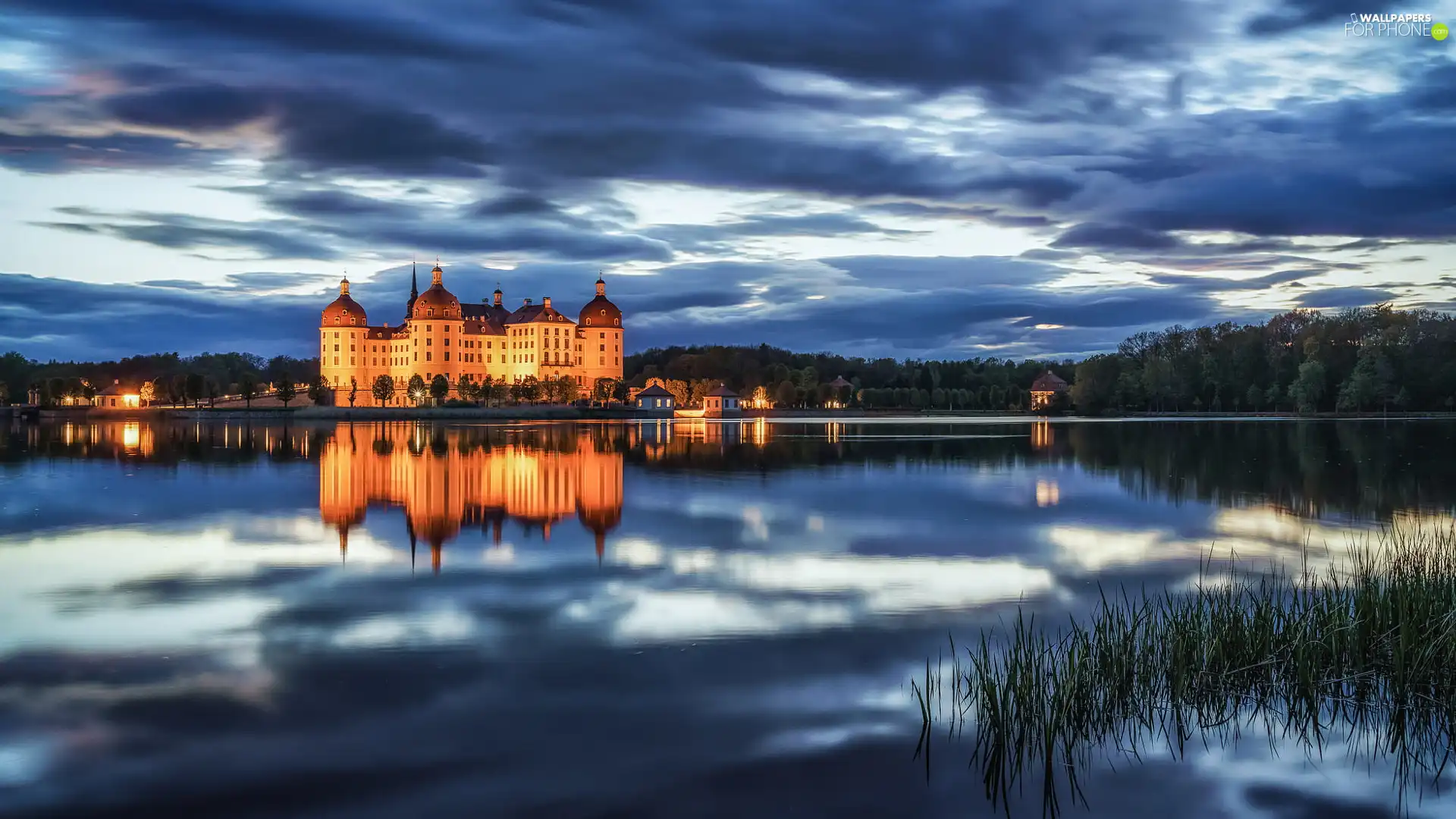 Great Sunsets, Waldesee Lake, Saxony, clouds, Moritzburg Palace, twilight, Germany