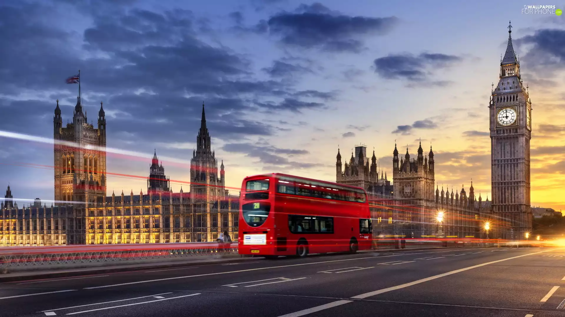 Palace of Westminster, Big Ben, Way, Red, bus, London, Great Britain, storied