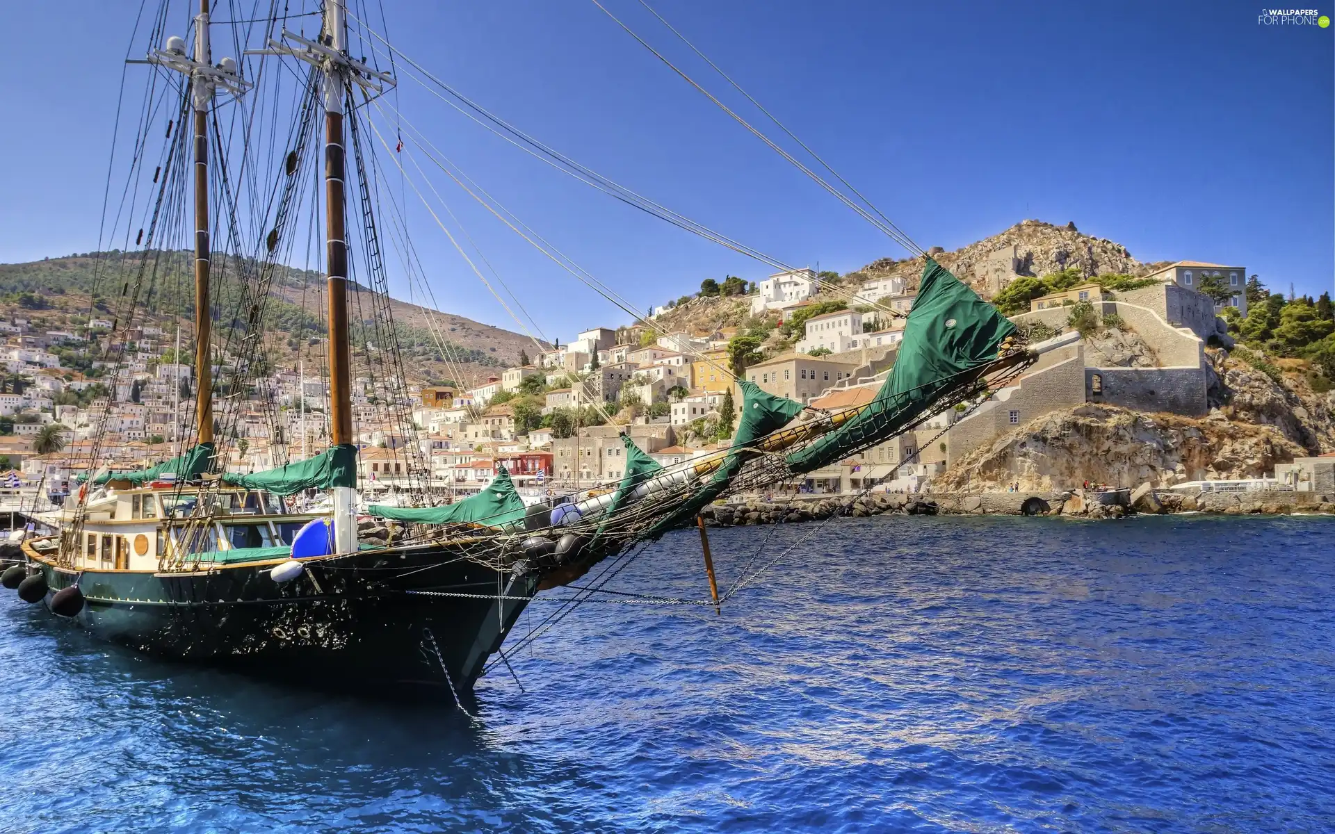 sailing vessel, Island, Greece, sea