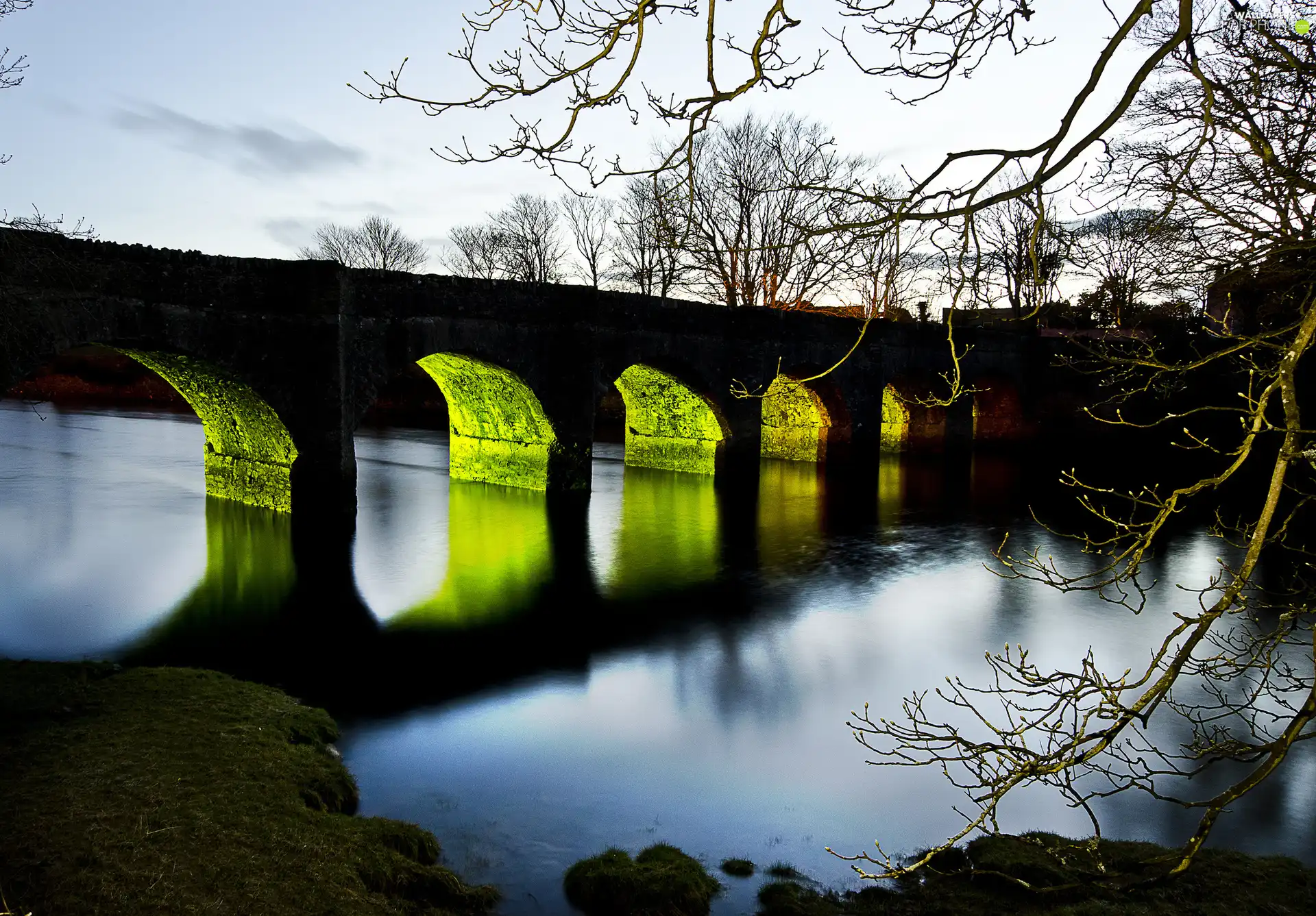 green, River, bridge