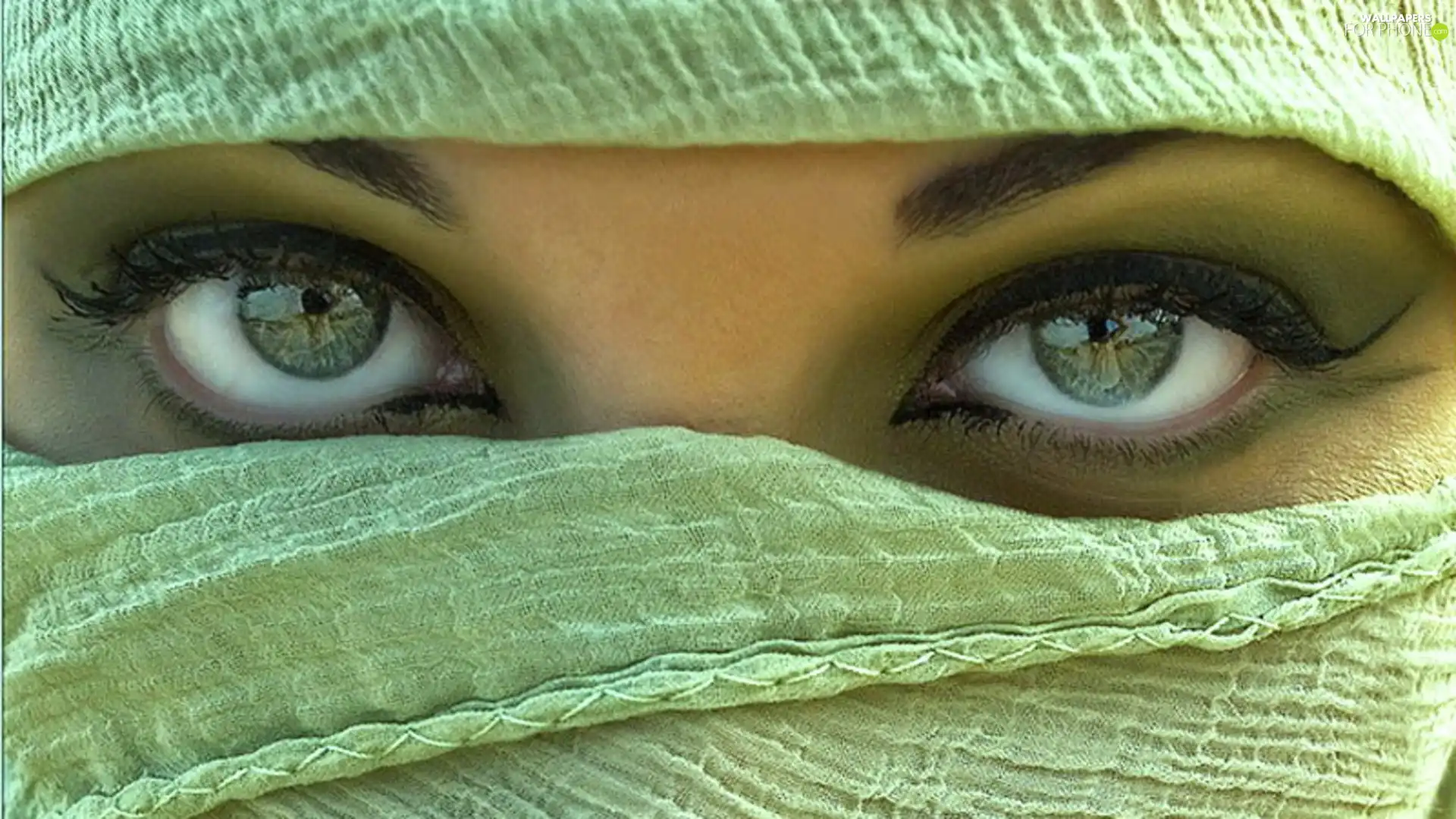 Green, shawl, make-up, eye, Women