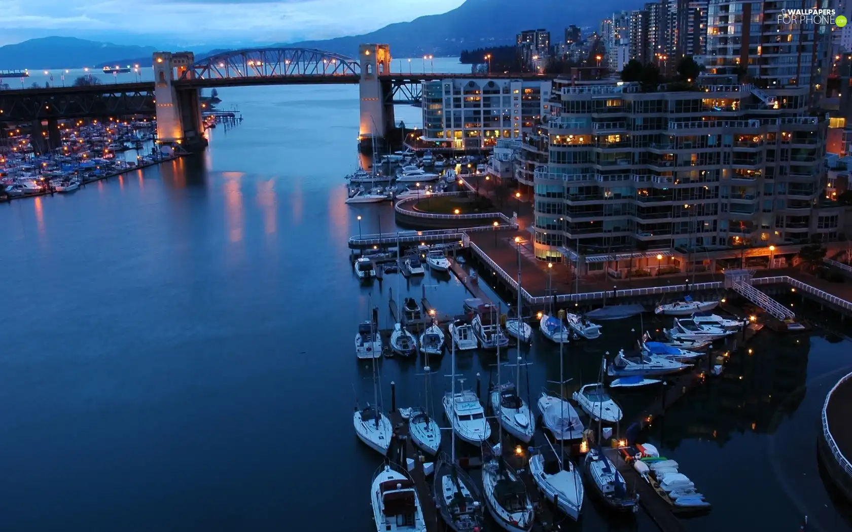 Gulf, Yachts, Town, Night, illuminated