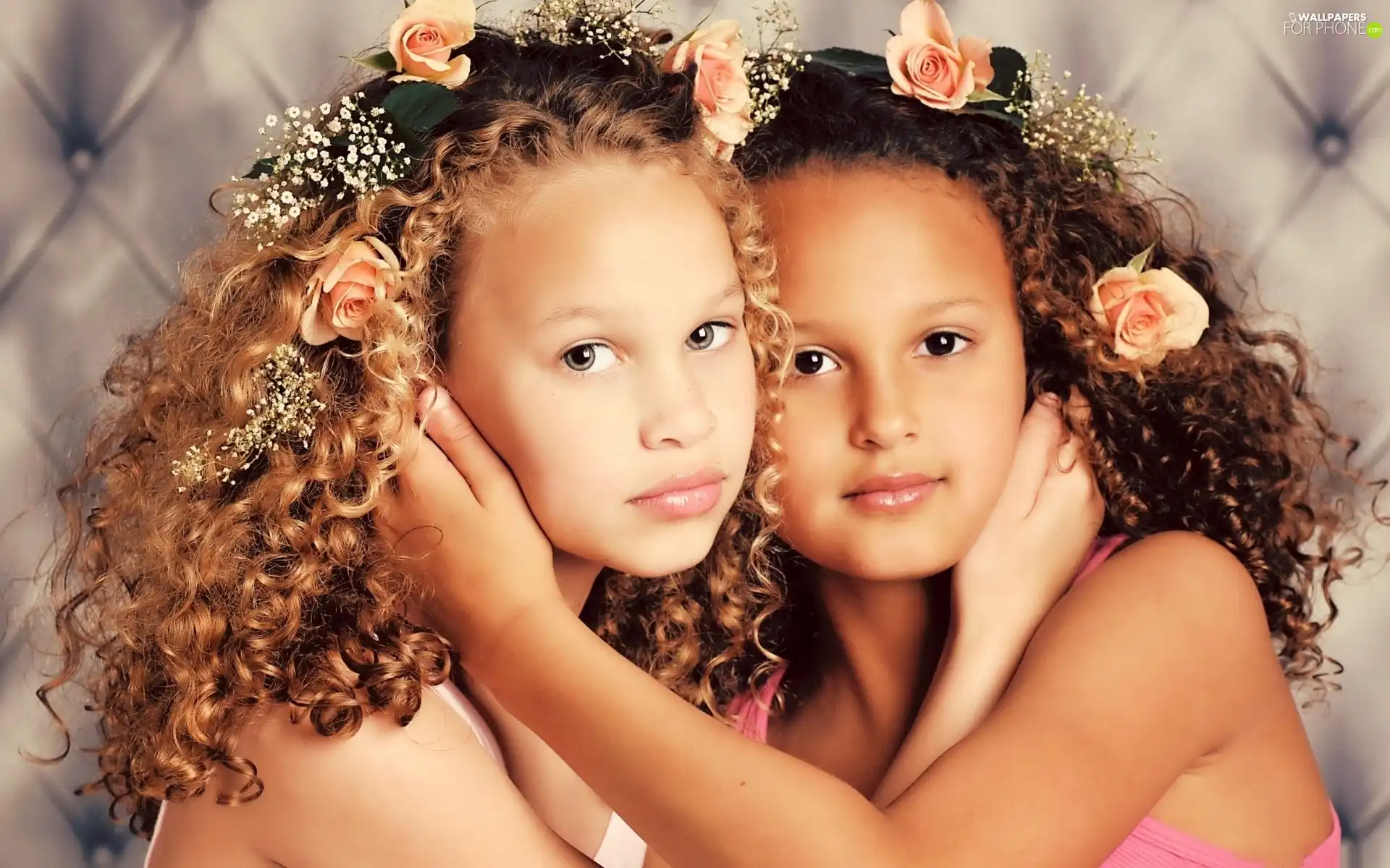 Hair, Flowers, girls, spiral, Two