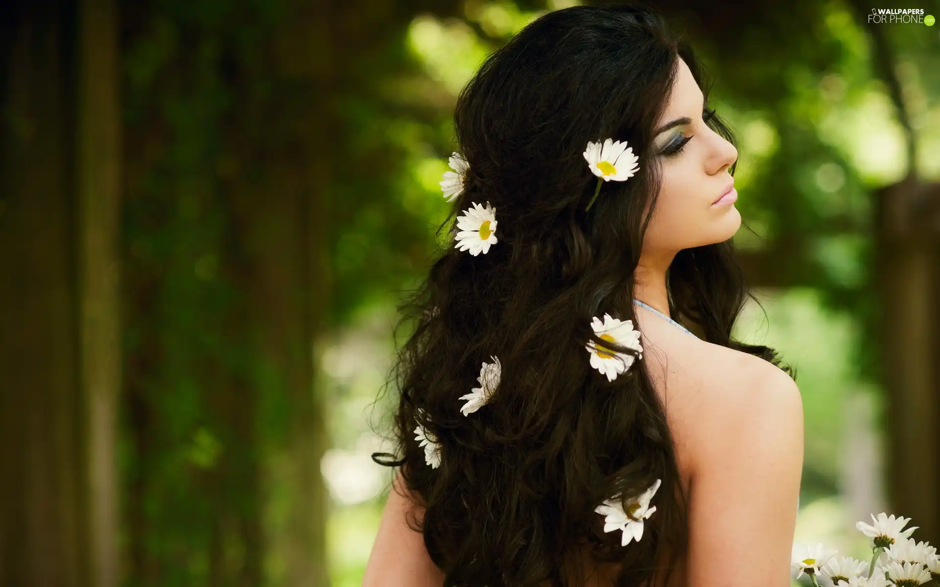 hair, forest, Flowers, We, Women