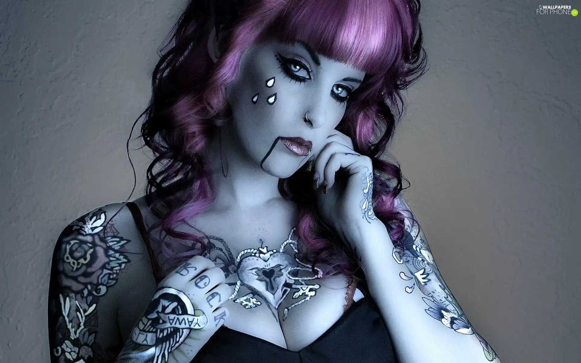 girl, purple, Hair, tattoos