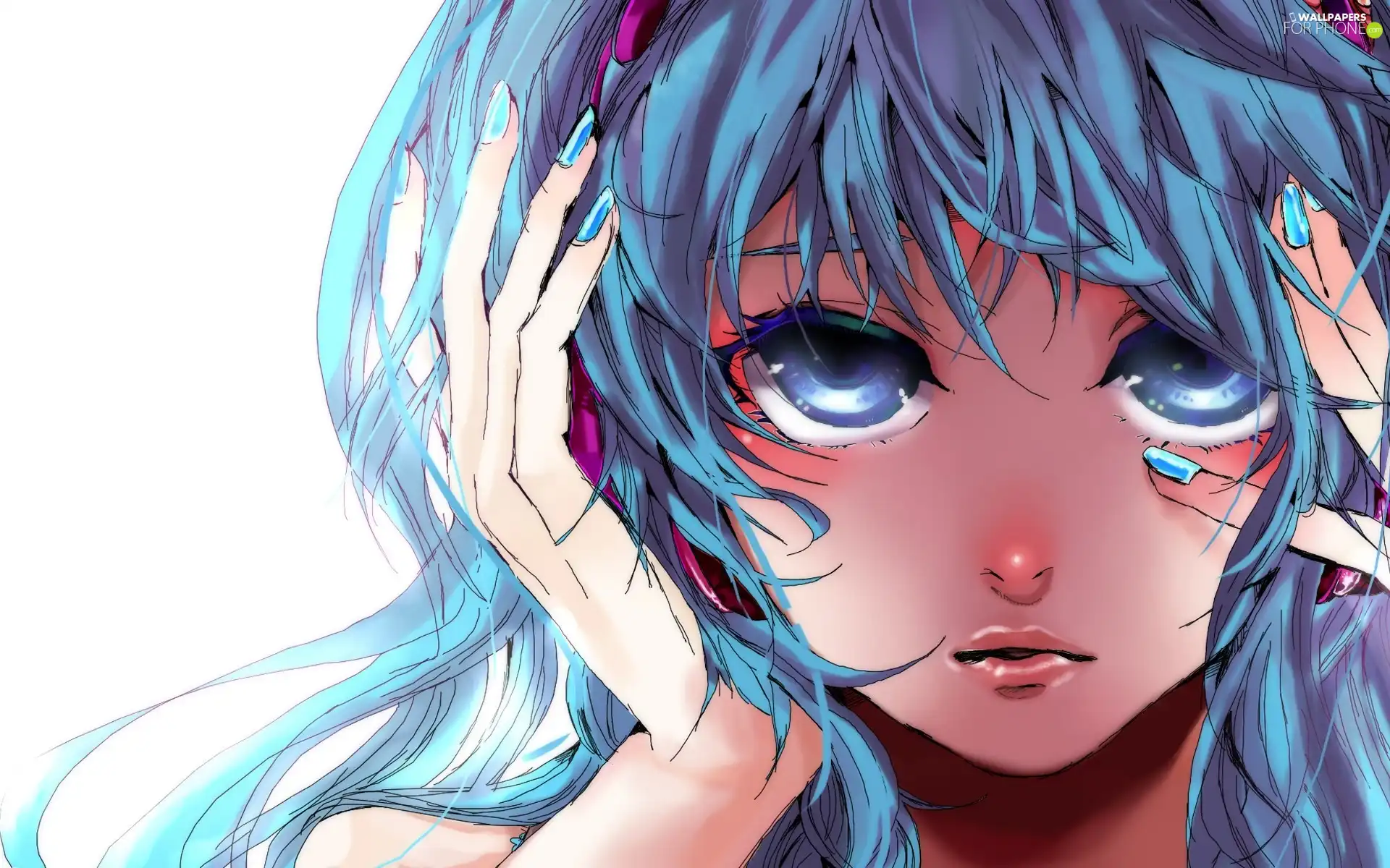 Miku Hatsune, Blue, Hair, hands