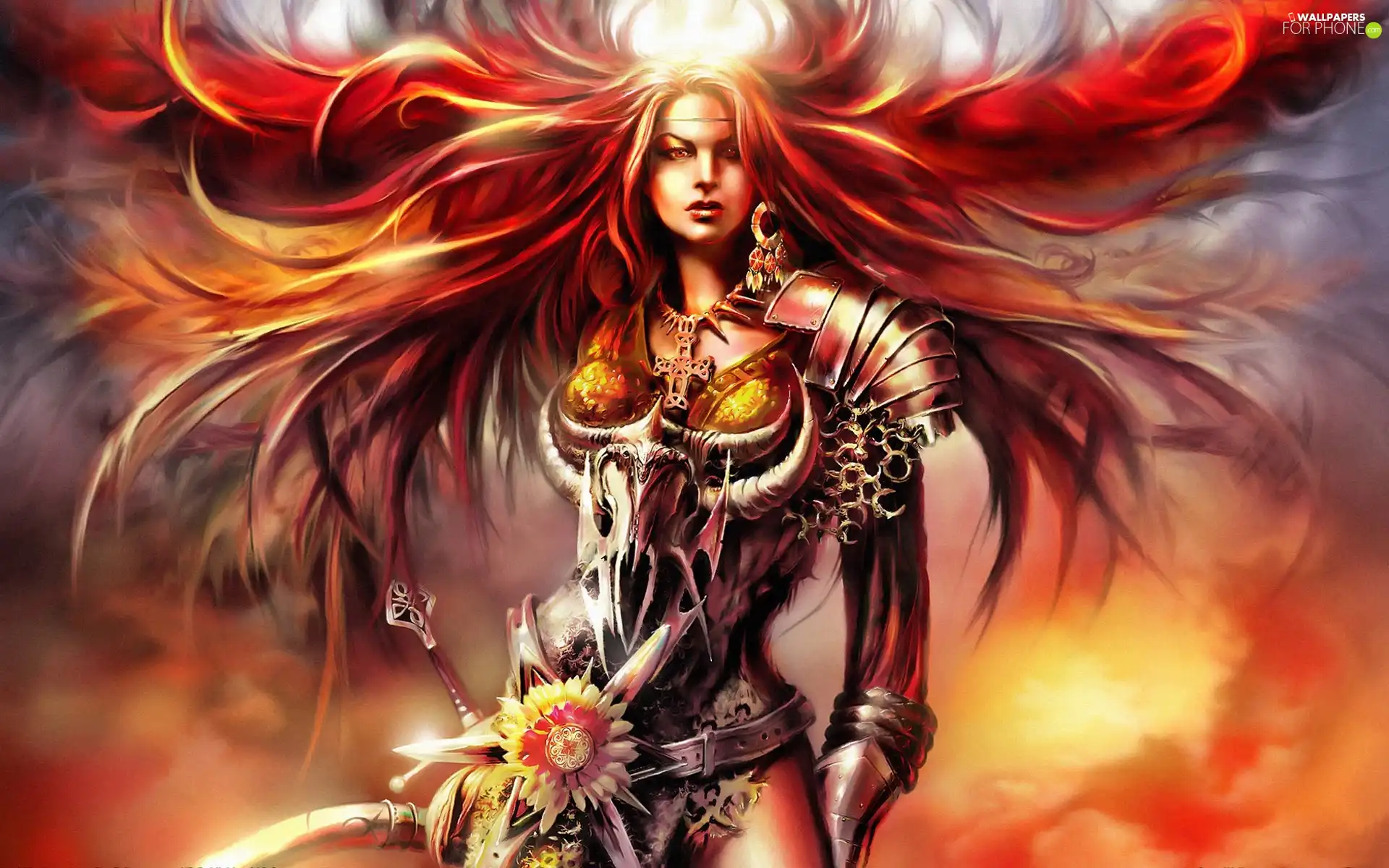 Women, Fire, Hair, fantasy