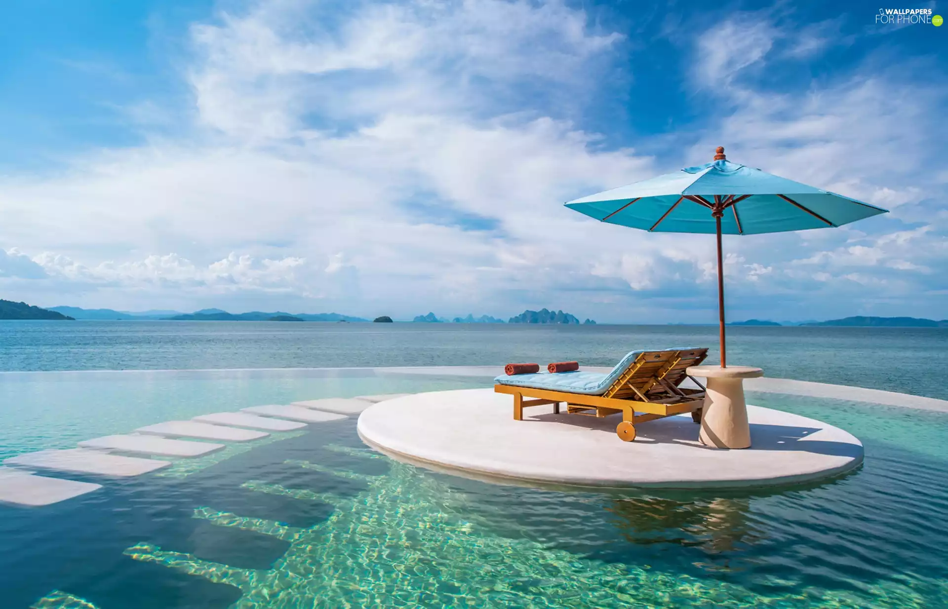 sea, hammock chair, Umbrella, Pool