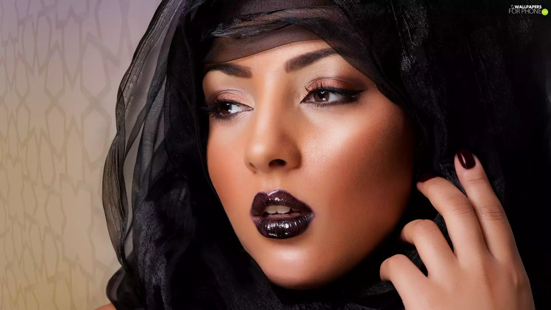 Women, hand, make-up, face