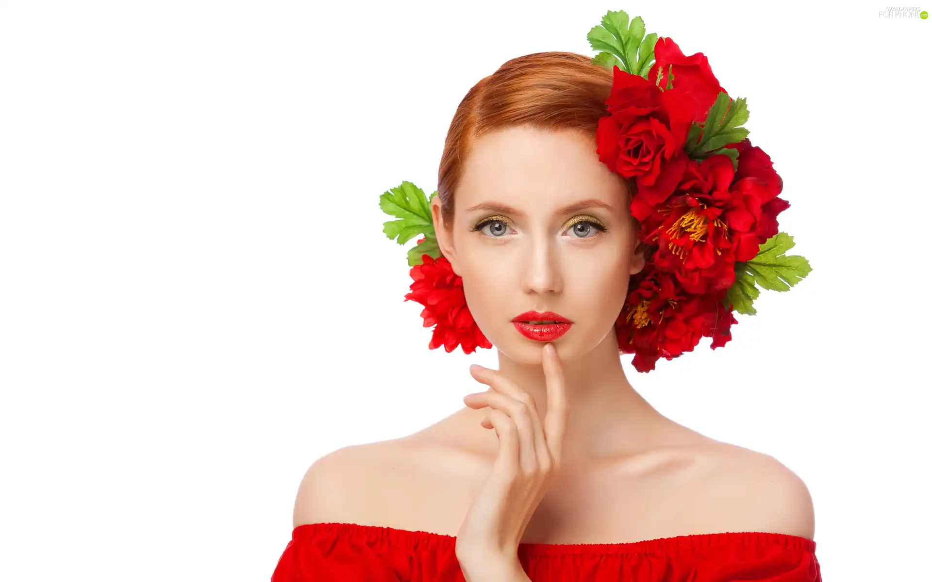 Women, make-up, hand, Flowers