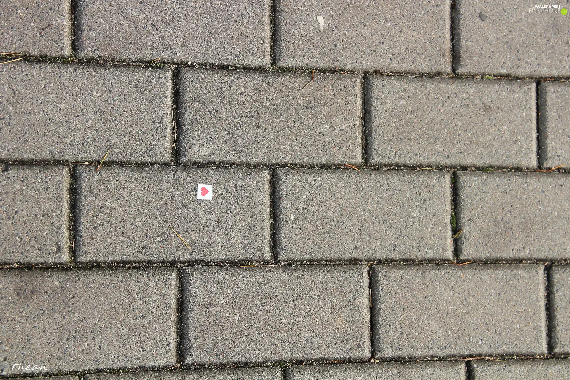 brick, Red, Heart teddybear, pavement